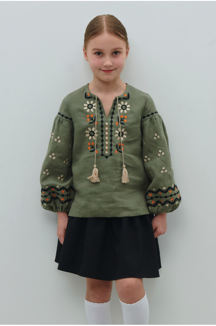Green linen blouse for girls Rozkvit | 110