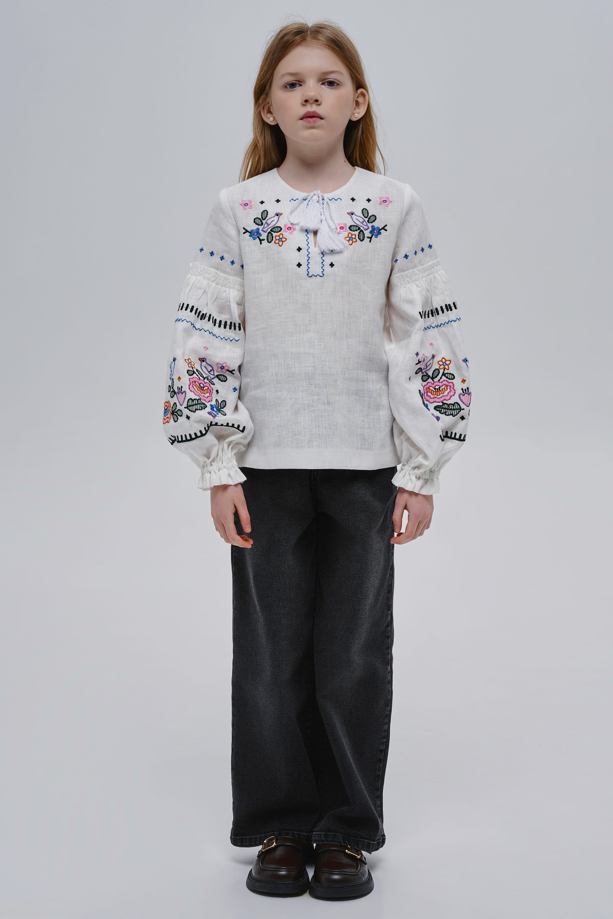 Girls’ White Embroidered Blouse Huli-Huli | 110