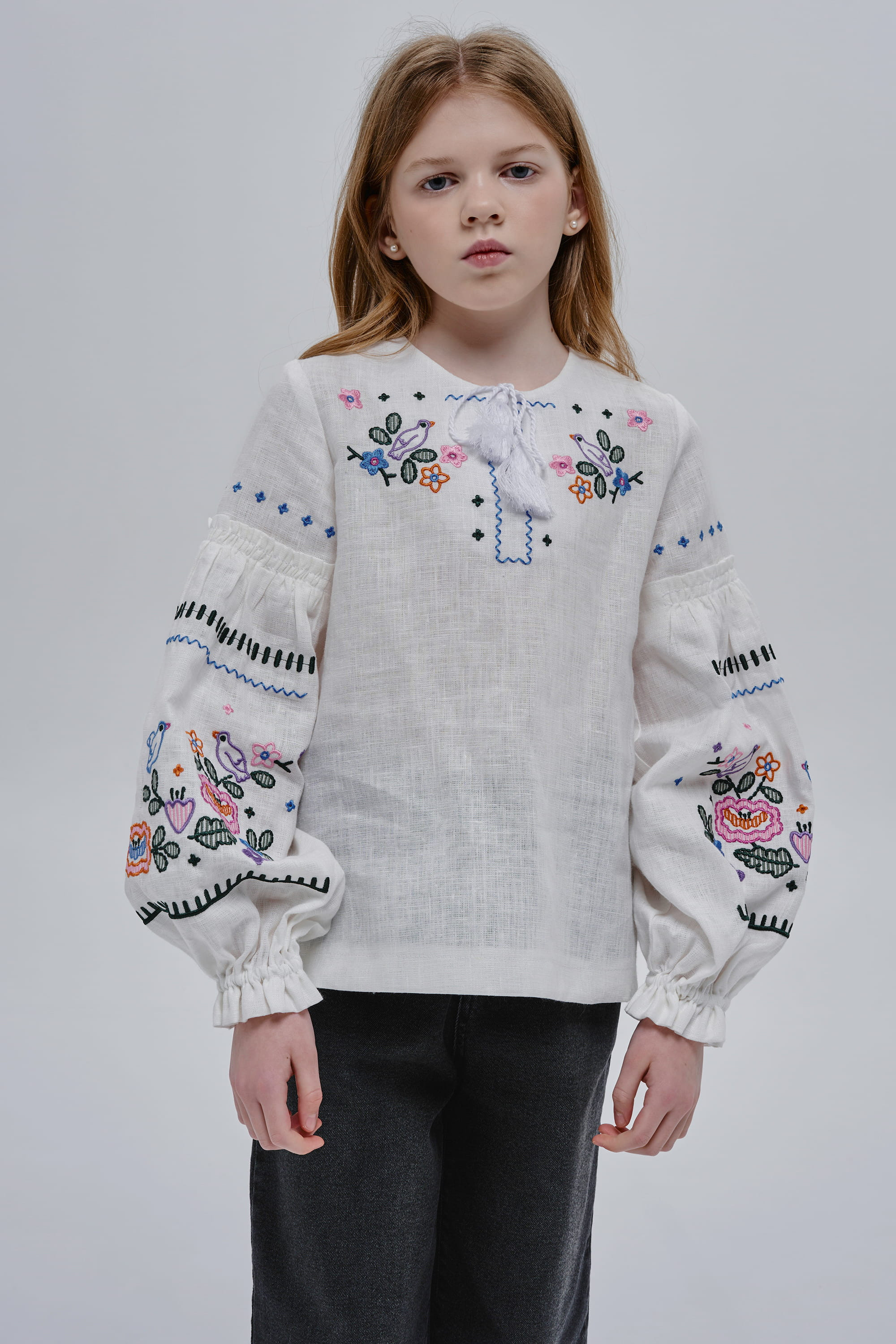 Girls’ White Embroidered Blouse Huli-Huli