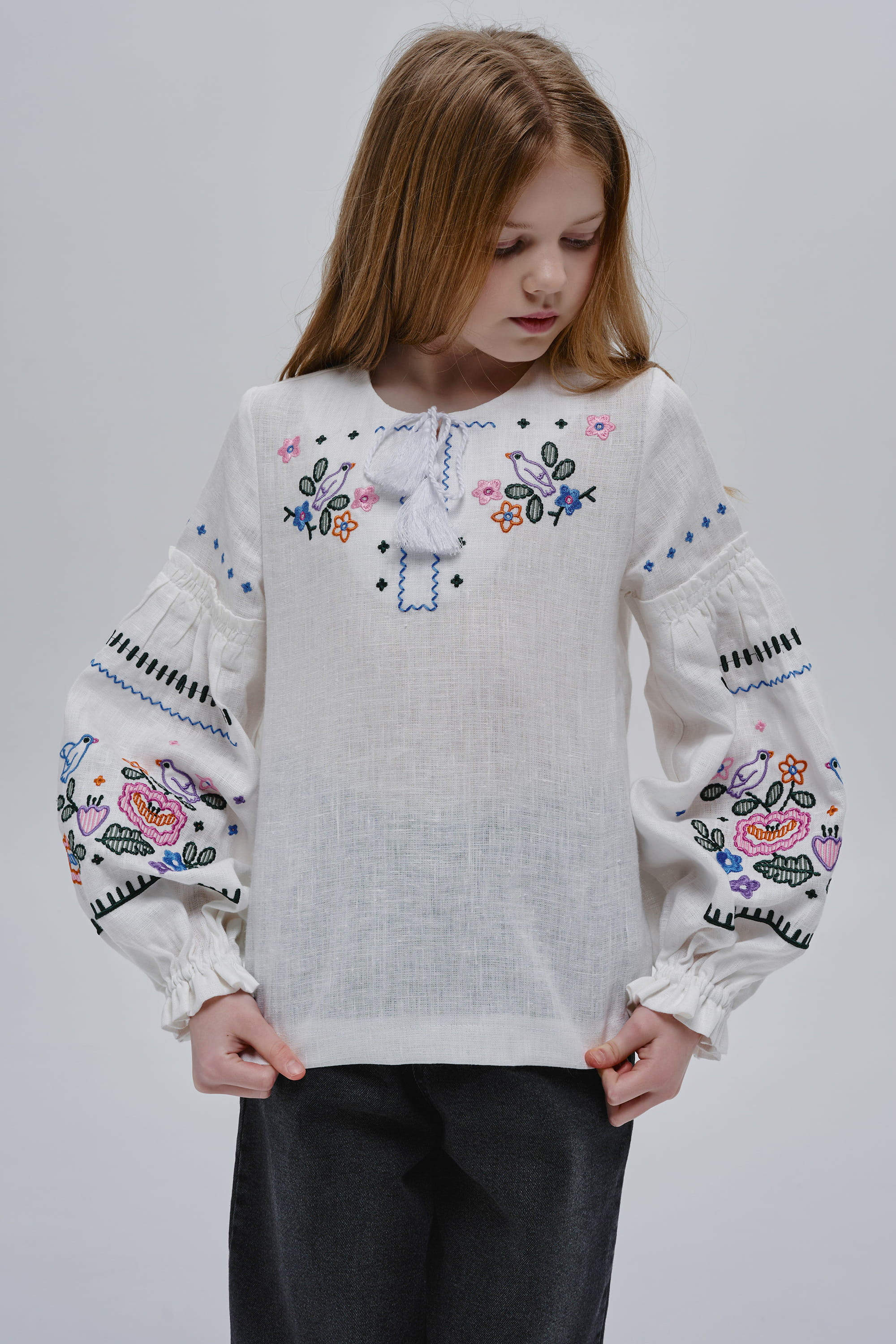 Girls’ White Embroidered Blouse Huli-Huli | 110