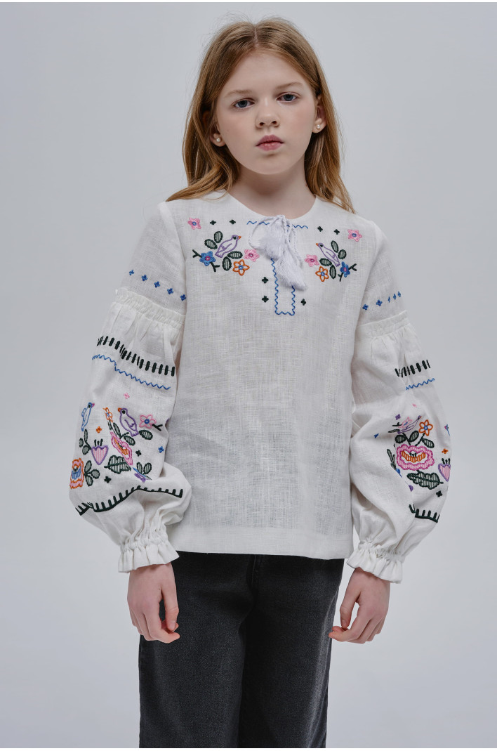 Girls’ White Embroidered Blouse Huli-Huli | 110