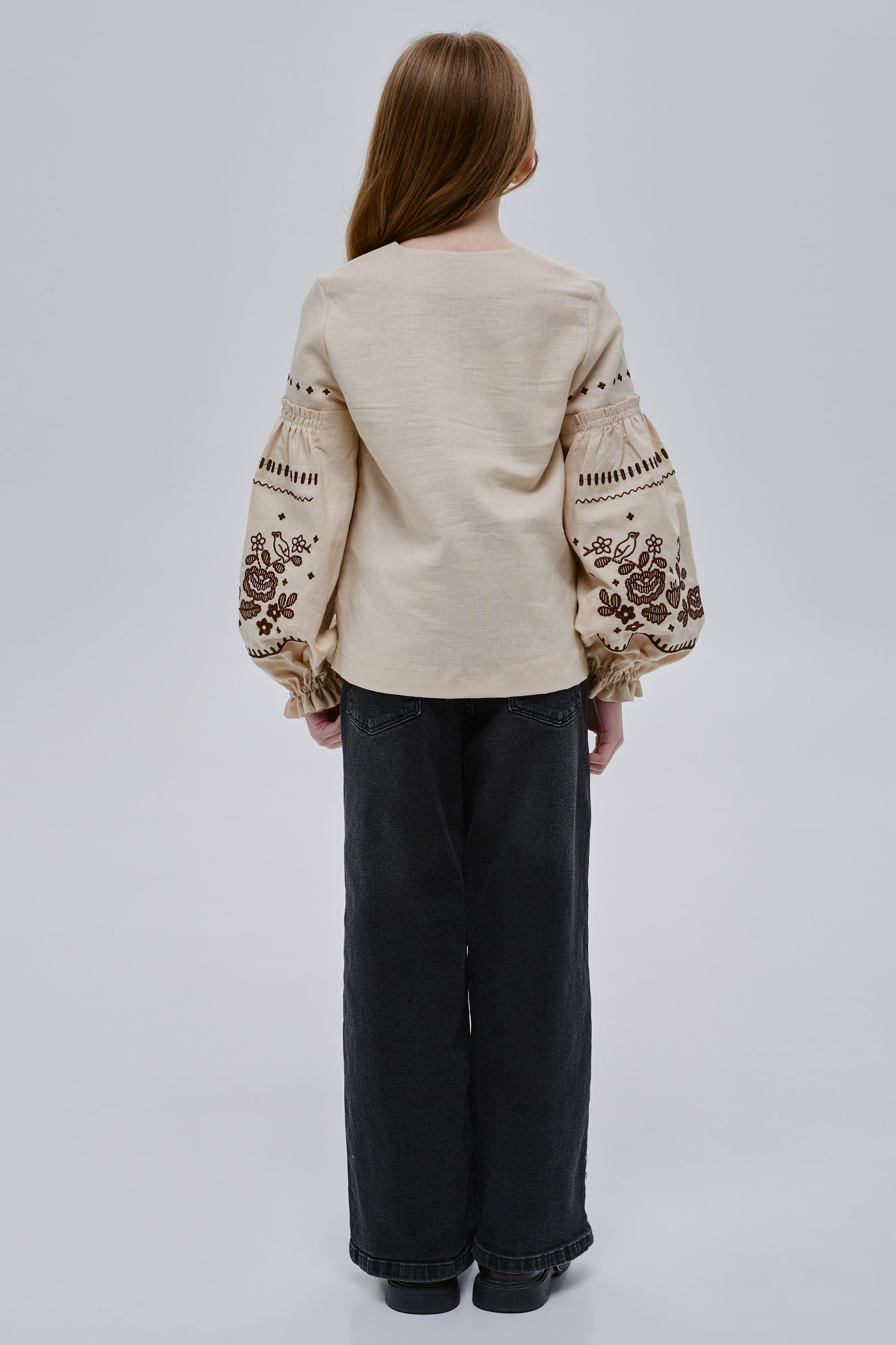 Girls’ Beige Embroidered Blouse Huli-Huli | 110