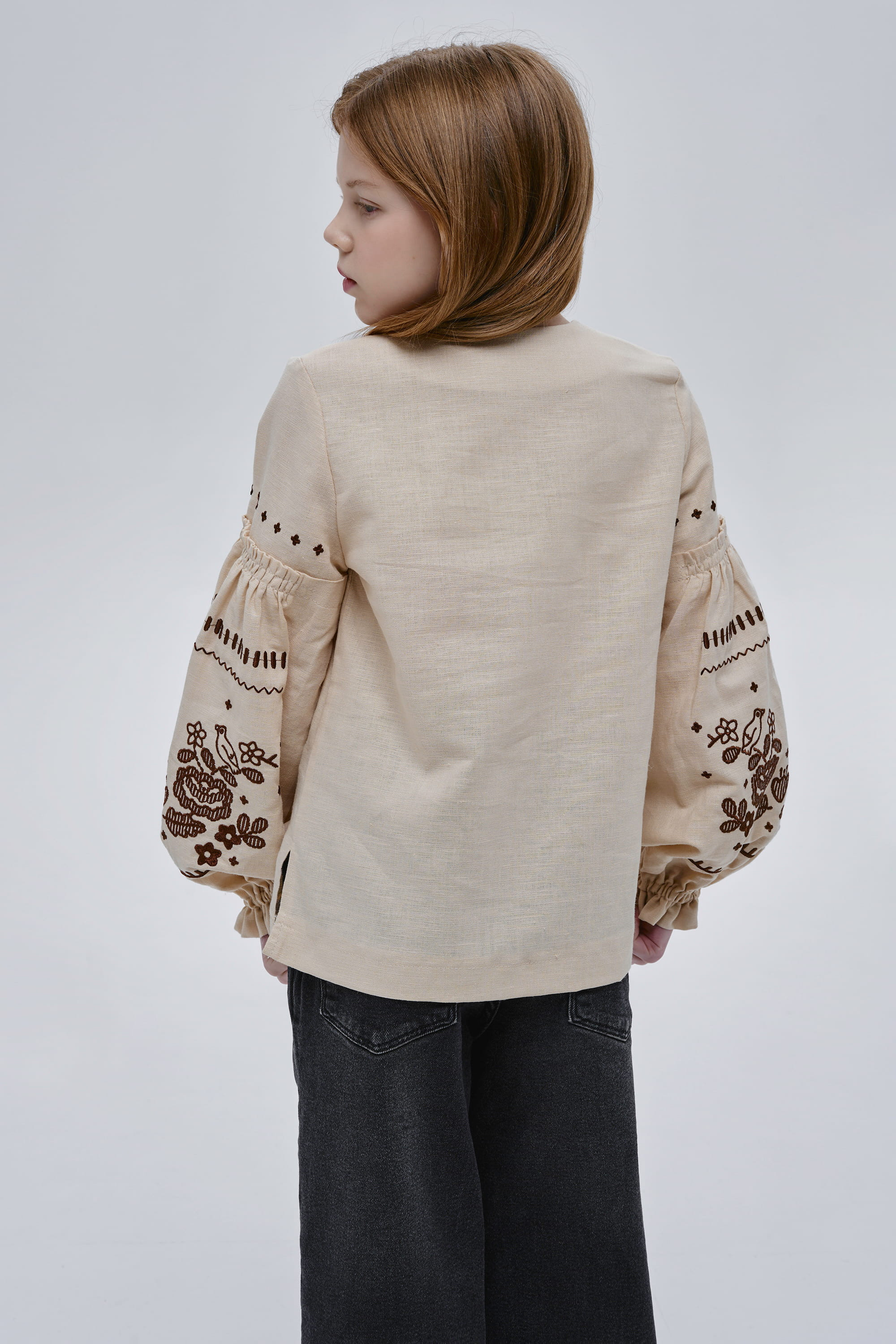 Girls’ Beige Embroidered Blouse Huli-Huli | 110