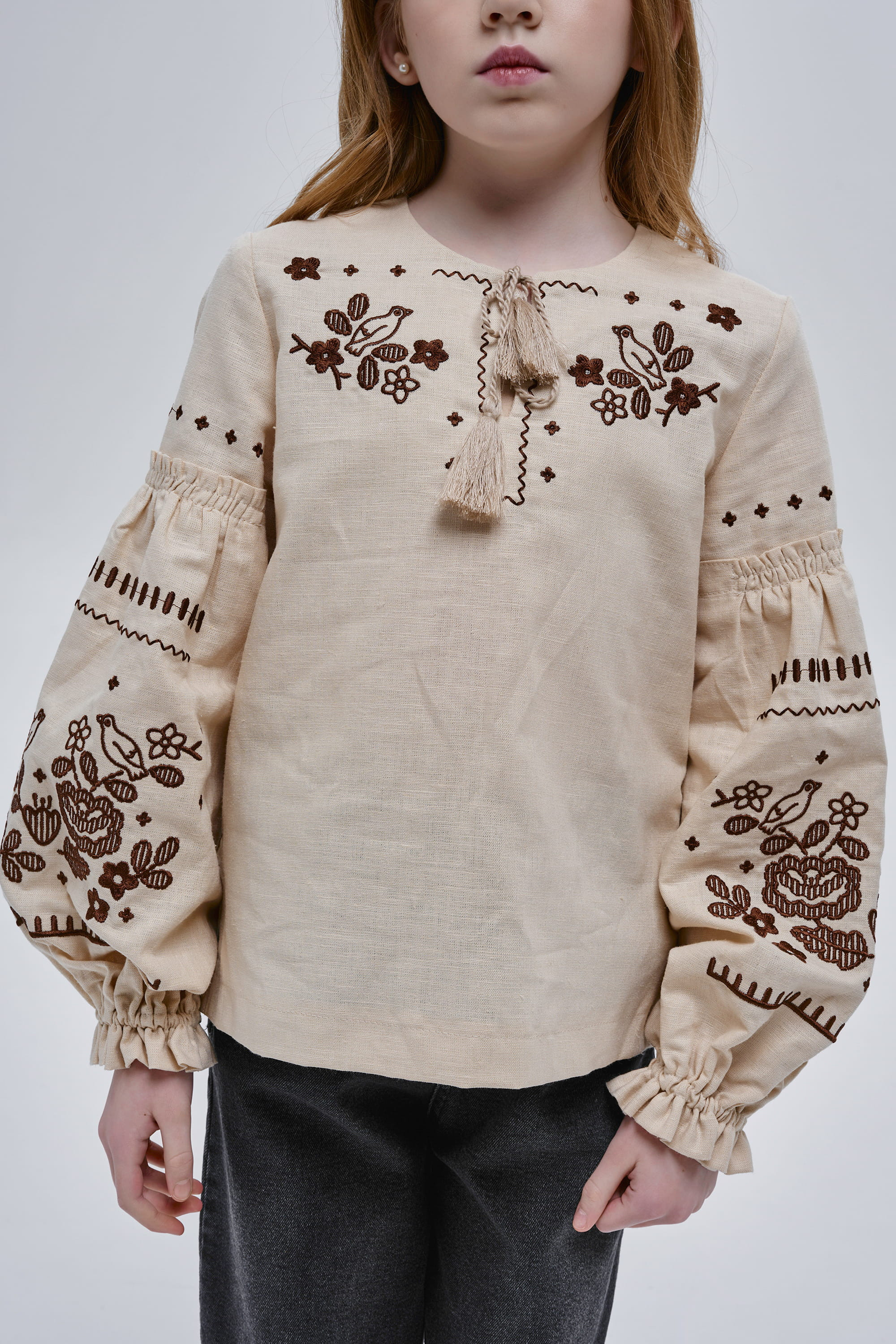 Girls’ Beige Embroidered Blouse Huli-Huli