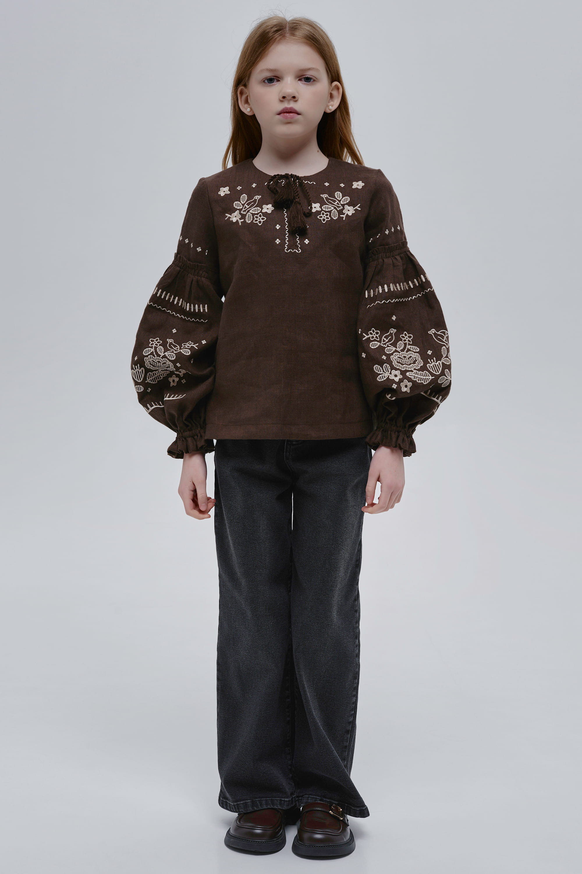 Embroidered brown blouse for girl Guli-Guli