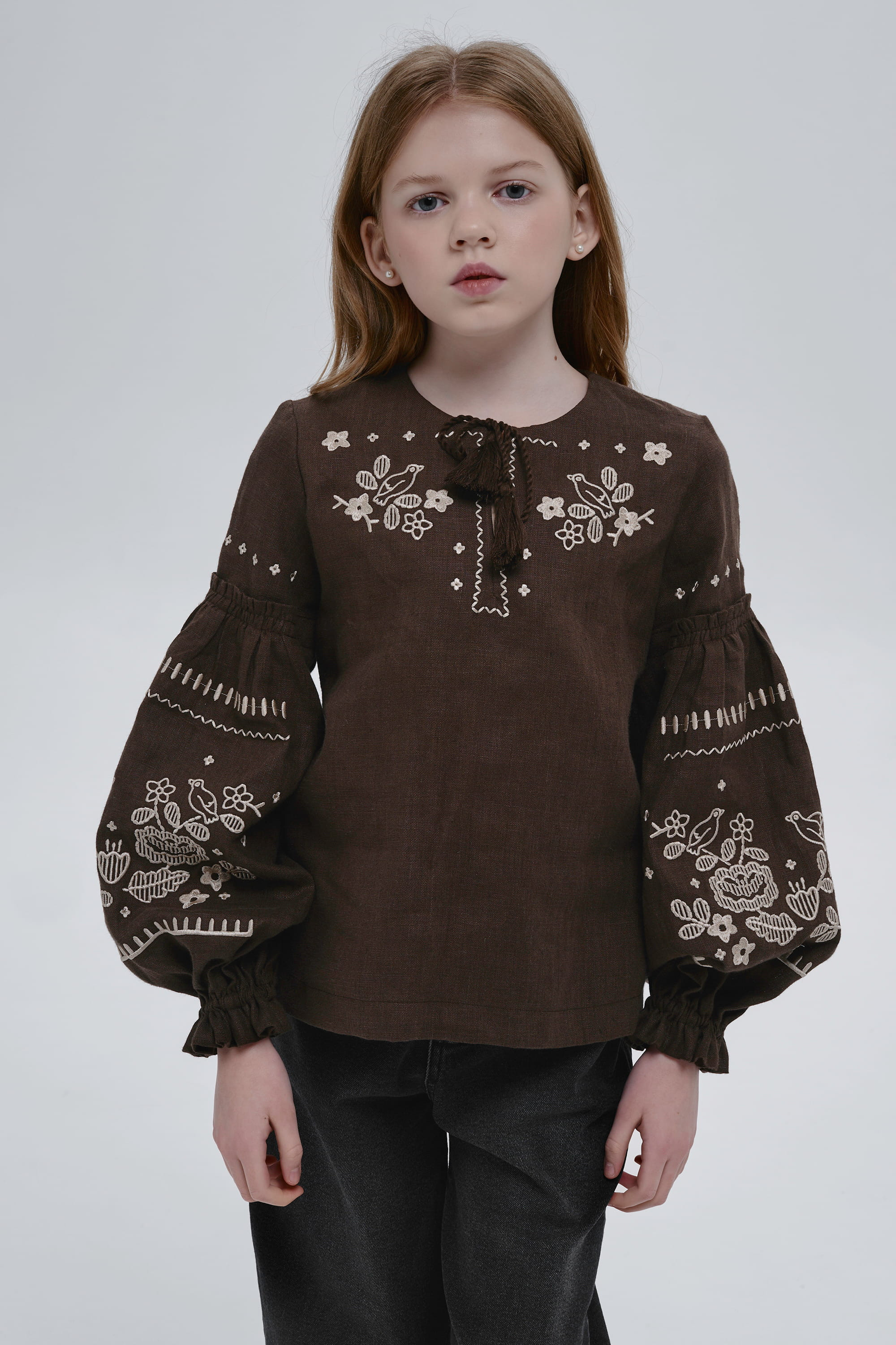 Embroidered brown blouse for girl Guli-Guli