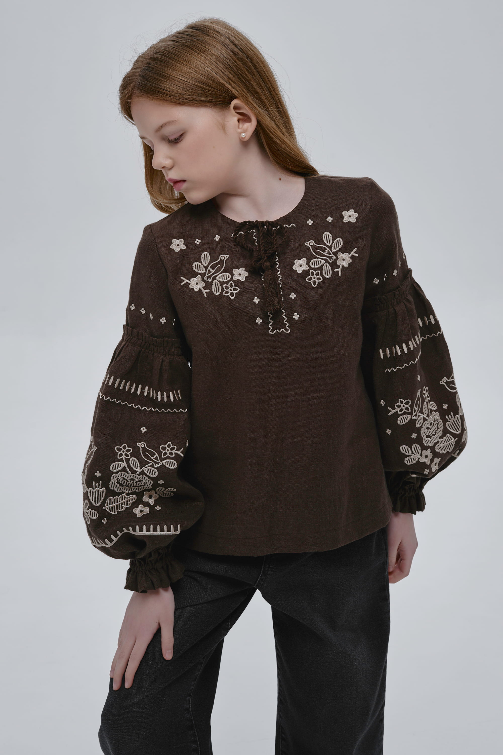 Embroidered brown blouse for girl Guli-Guli
