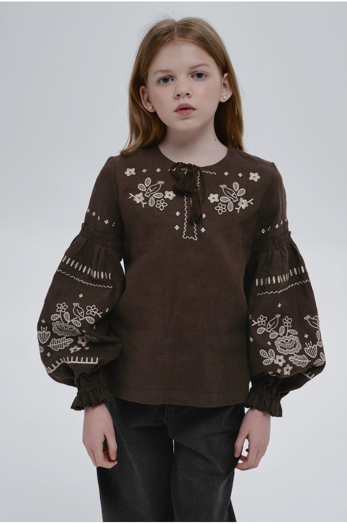 Embroidered brown blouse for girl Guli-Guli | 110