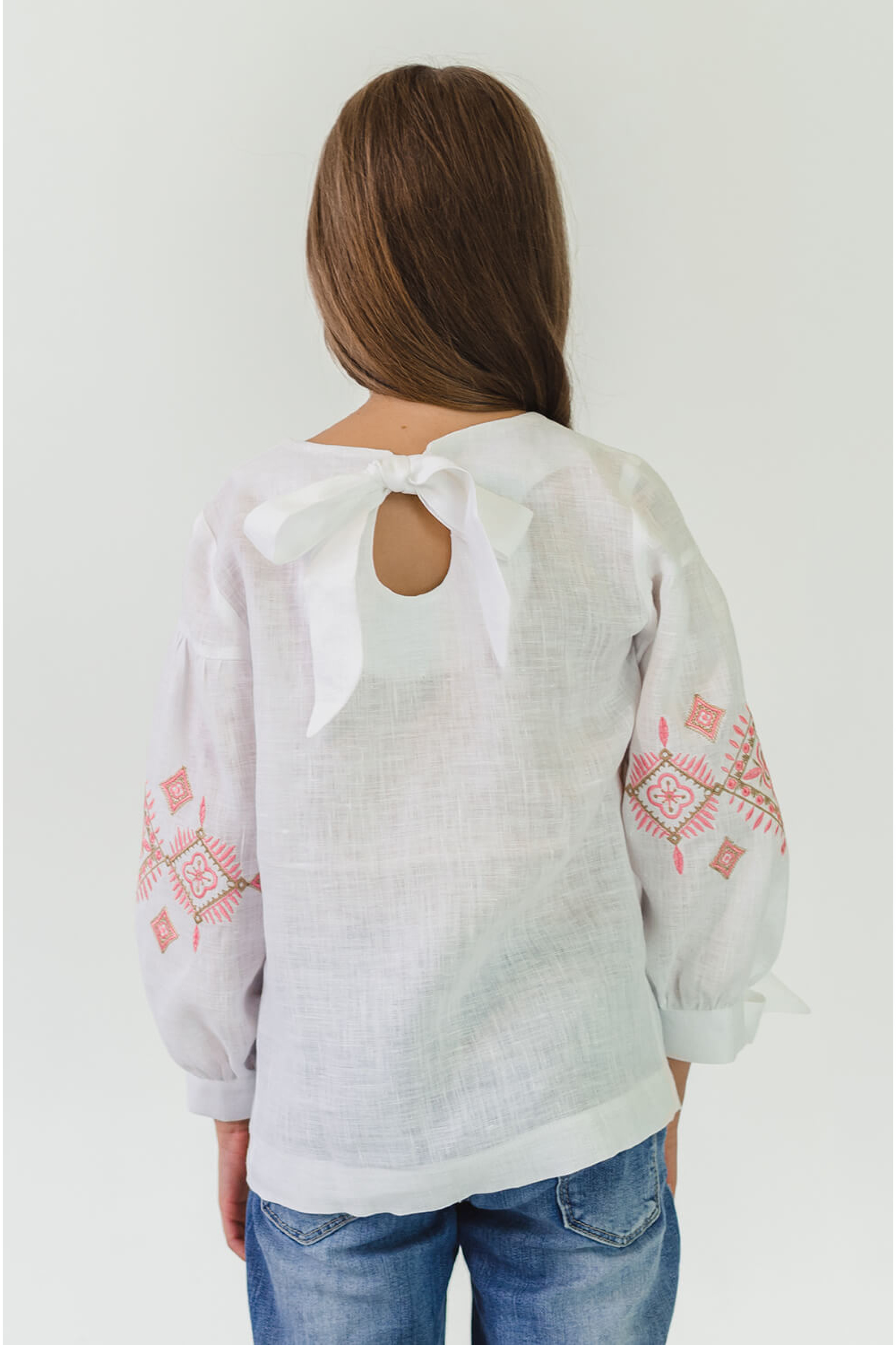 Вишита блуза для дівчинки з бантами White | 140