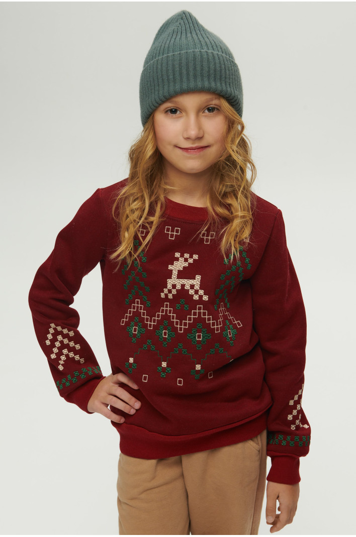 Christmas burgundy sweatshirt for a girl December | 80