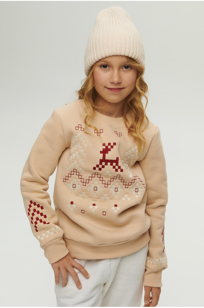 Christmas beige sweatshirt for a girl December | 80