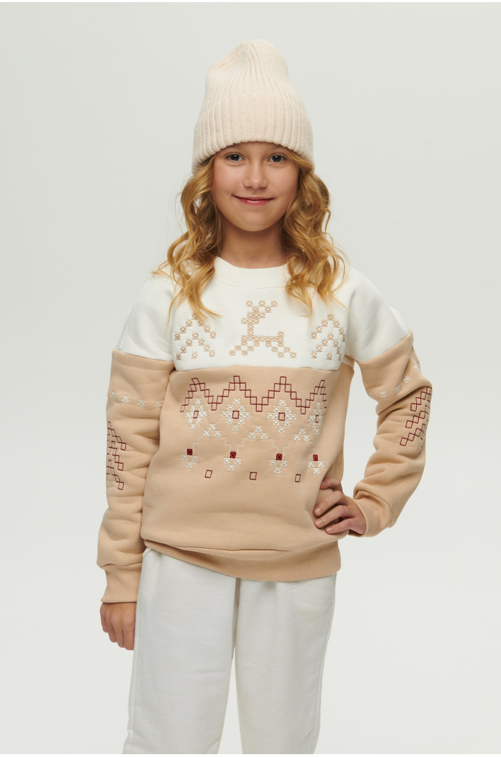 New Year's beige sweatshirt for a girl December | 80