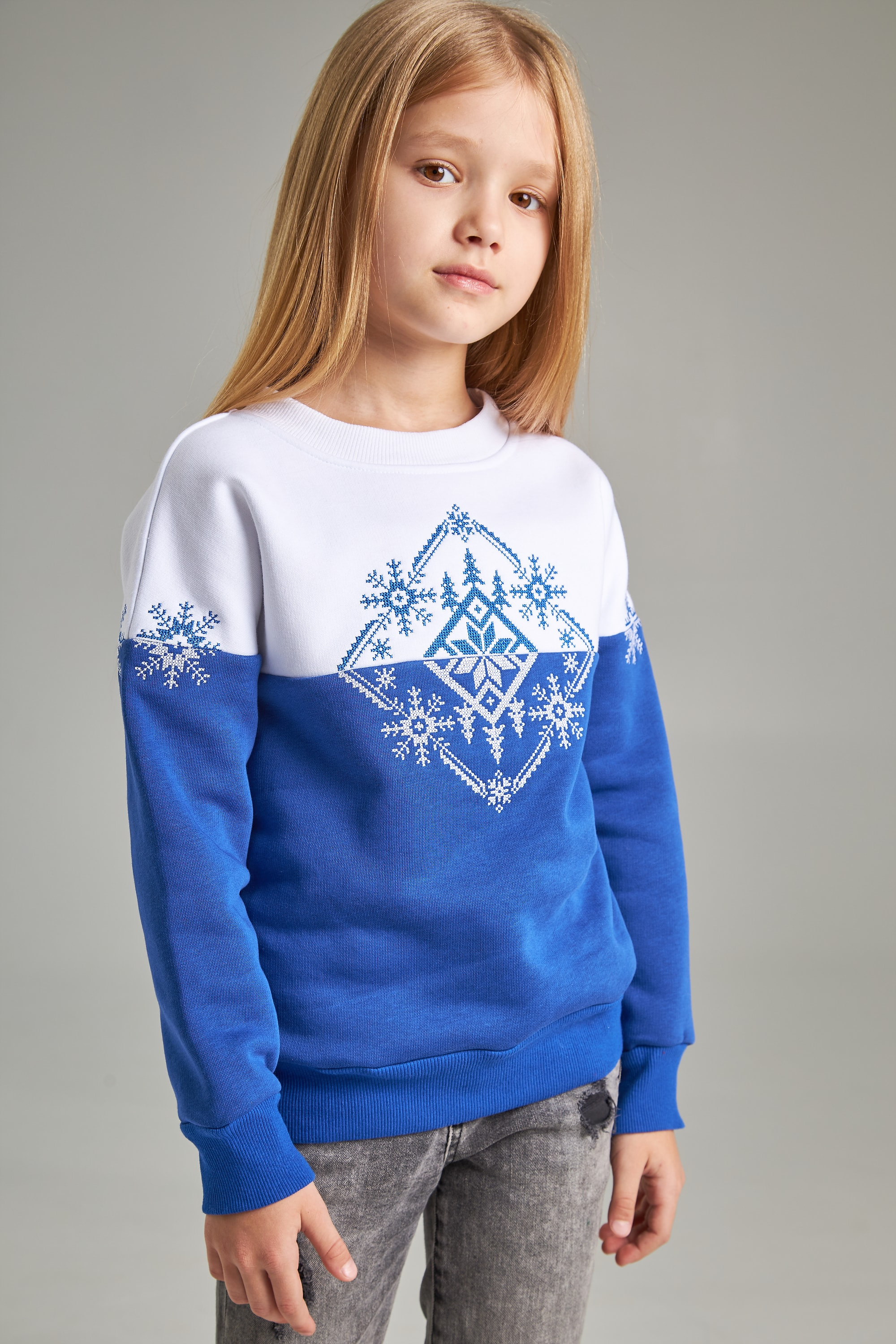 Christmas sweatshirt for girls snowflake Blue | 80