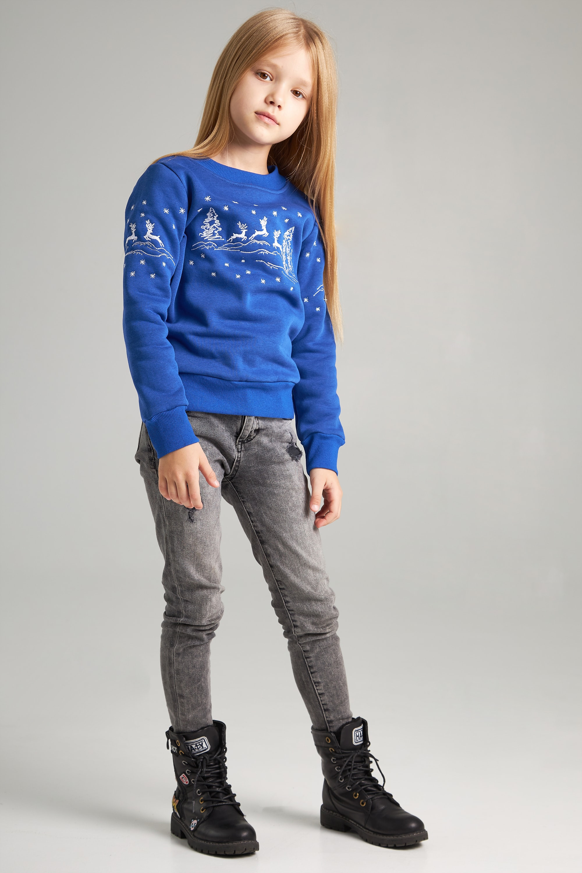 Christmas sweatshirt for a girl deer, electrician
