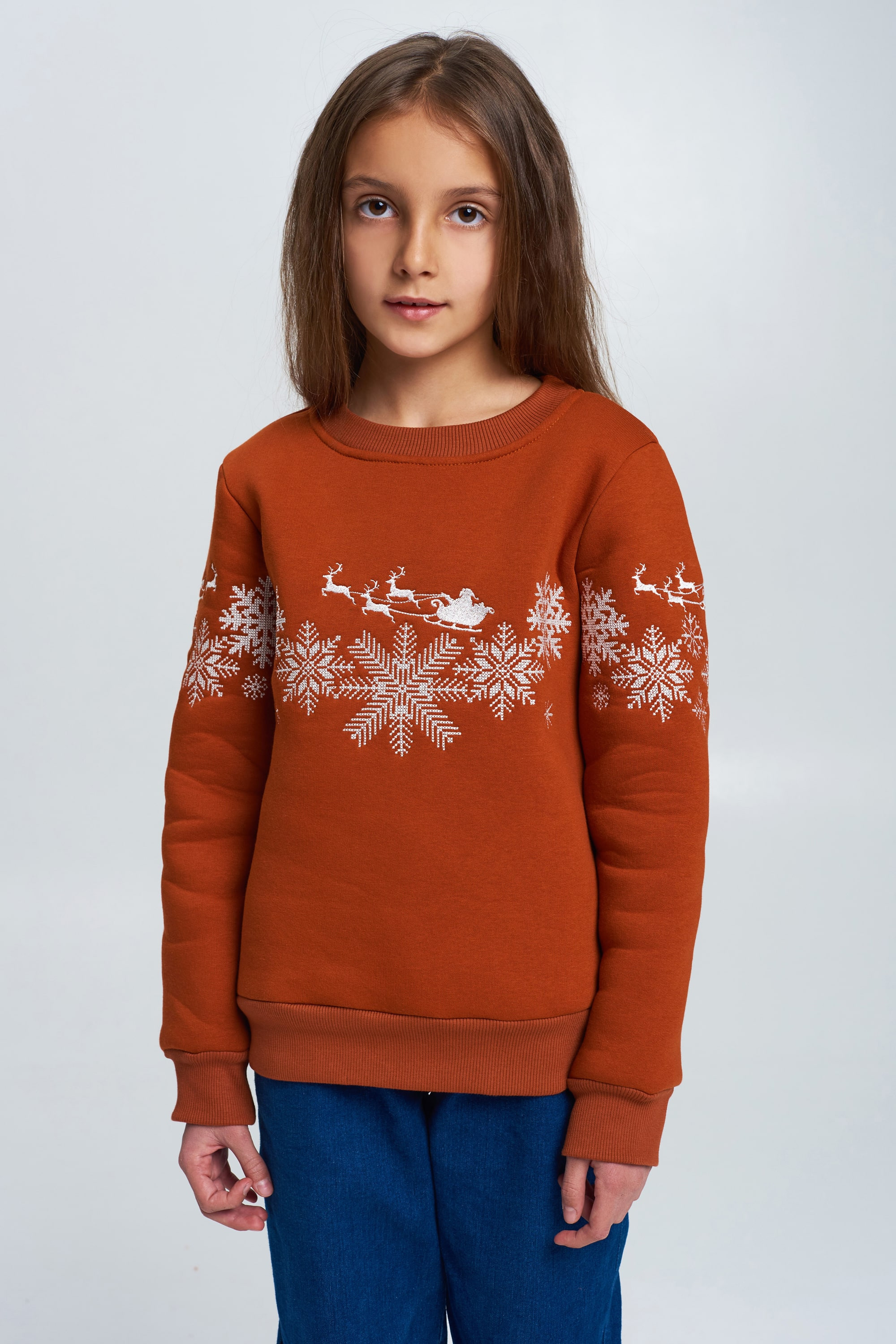 Christmas sweatshirt for a girl brown with Santa Claus