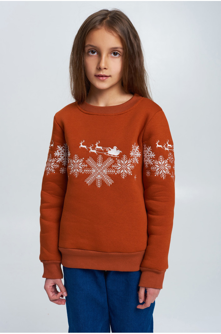 Christmas sweatshirt for a girl brown with Santa Claus