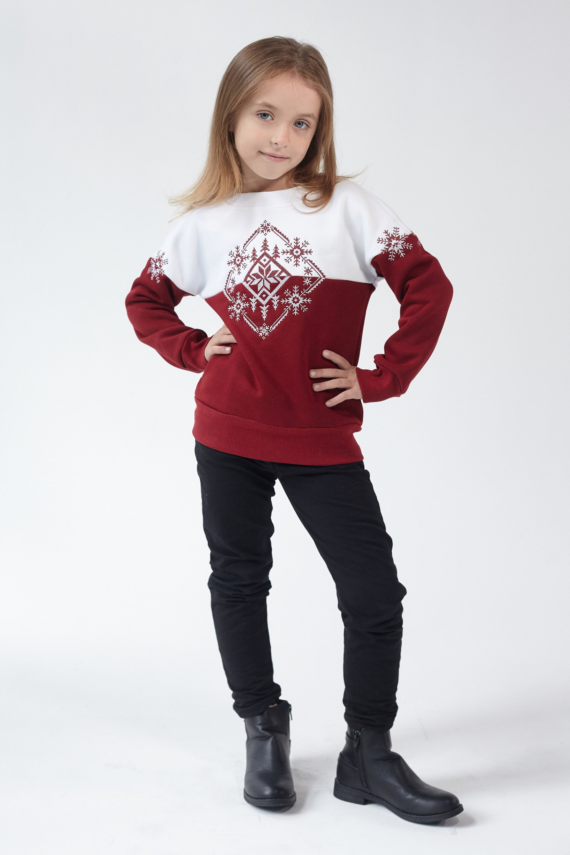 Christmas sweatshirts for a girl Burgundy Snowflake | 80