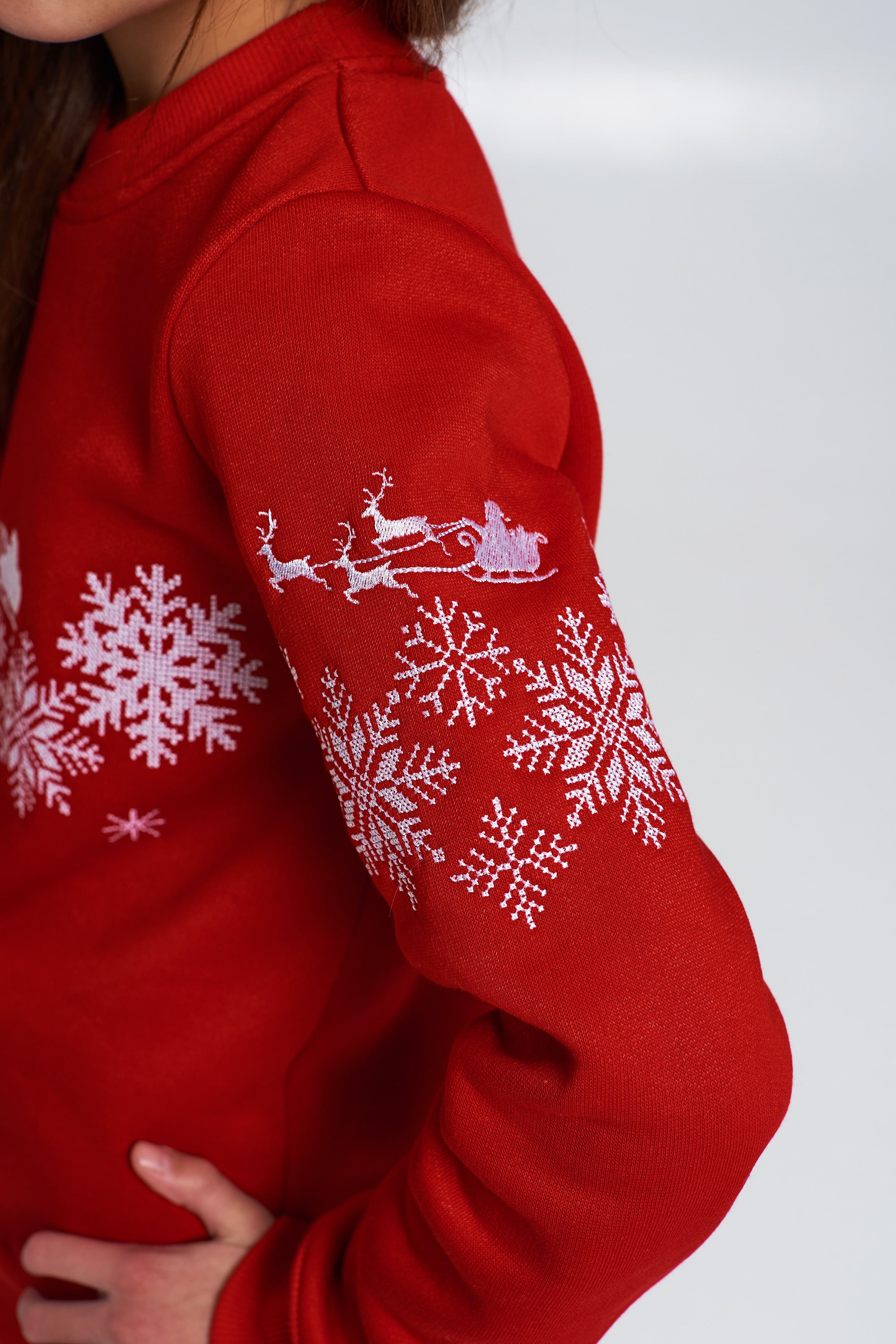 Christmas sweatshirt for a red girl with Santa Claus | 80