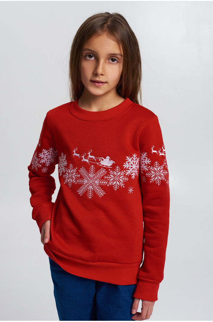 Christmas sweatshirt for a red girl with Santa Claus | 80