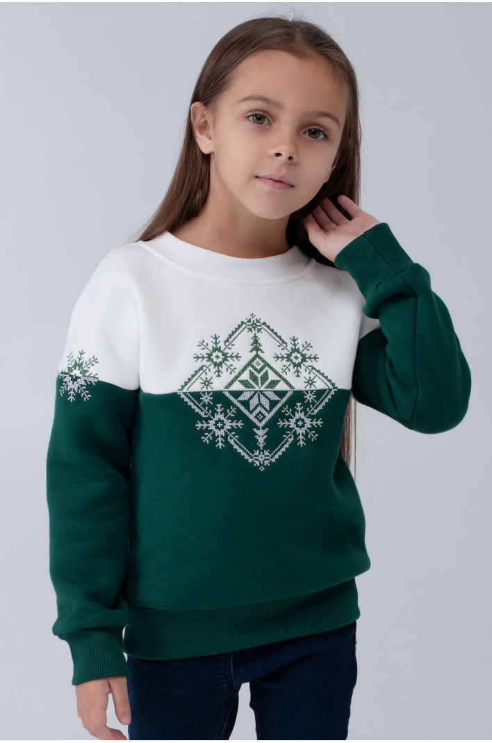 Christmas sweatshirt for girls snowflake Green | 80