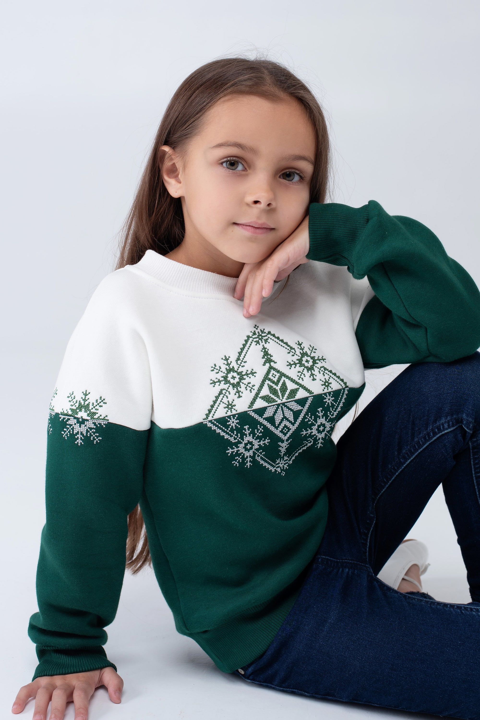 Christmas sweatshirt for girls snowflake Green | 80