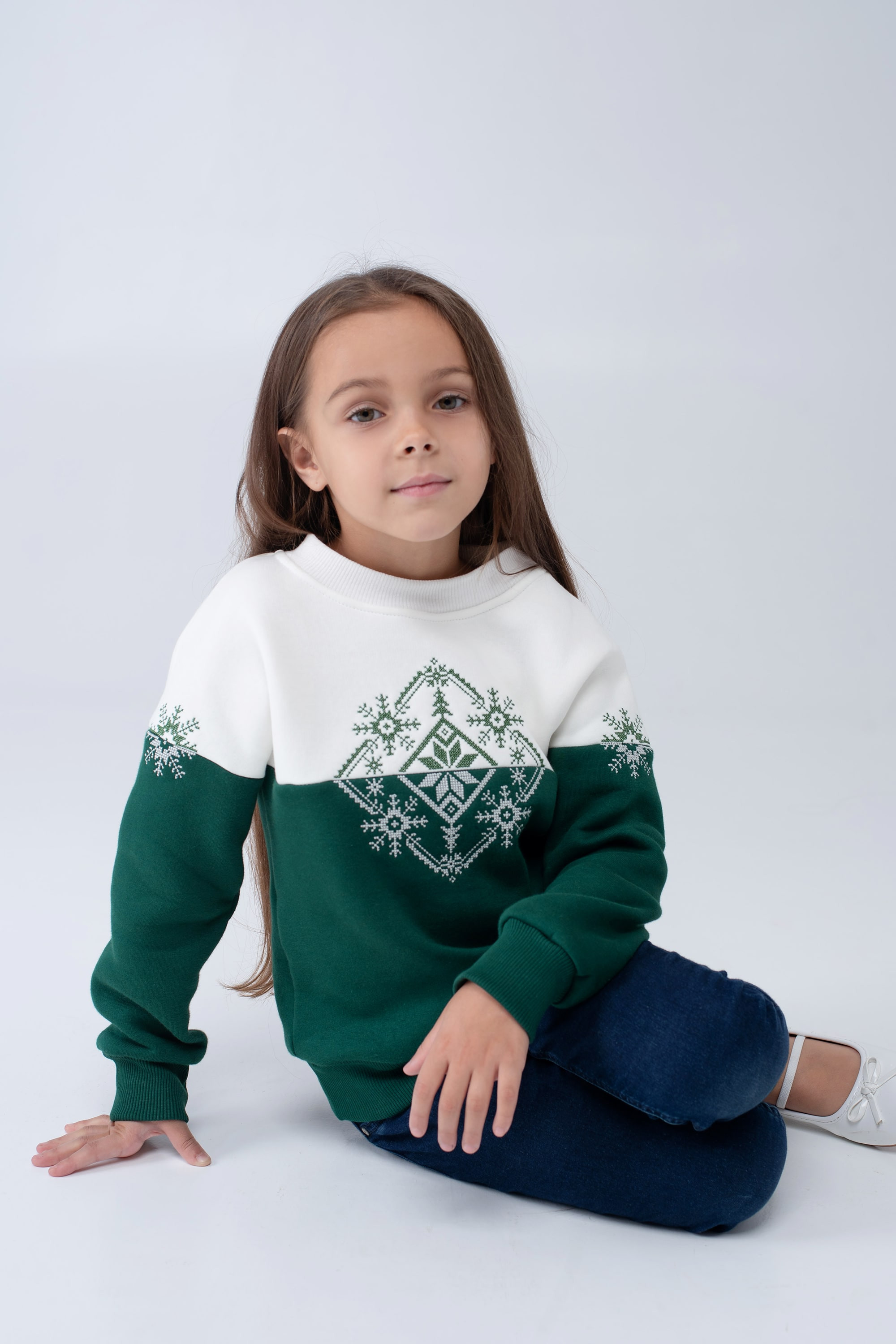 Christmas sweatshirt for girls snowflake Green | 80