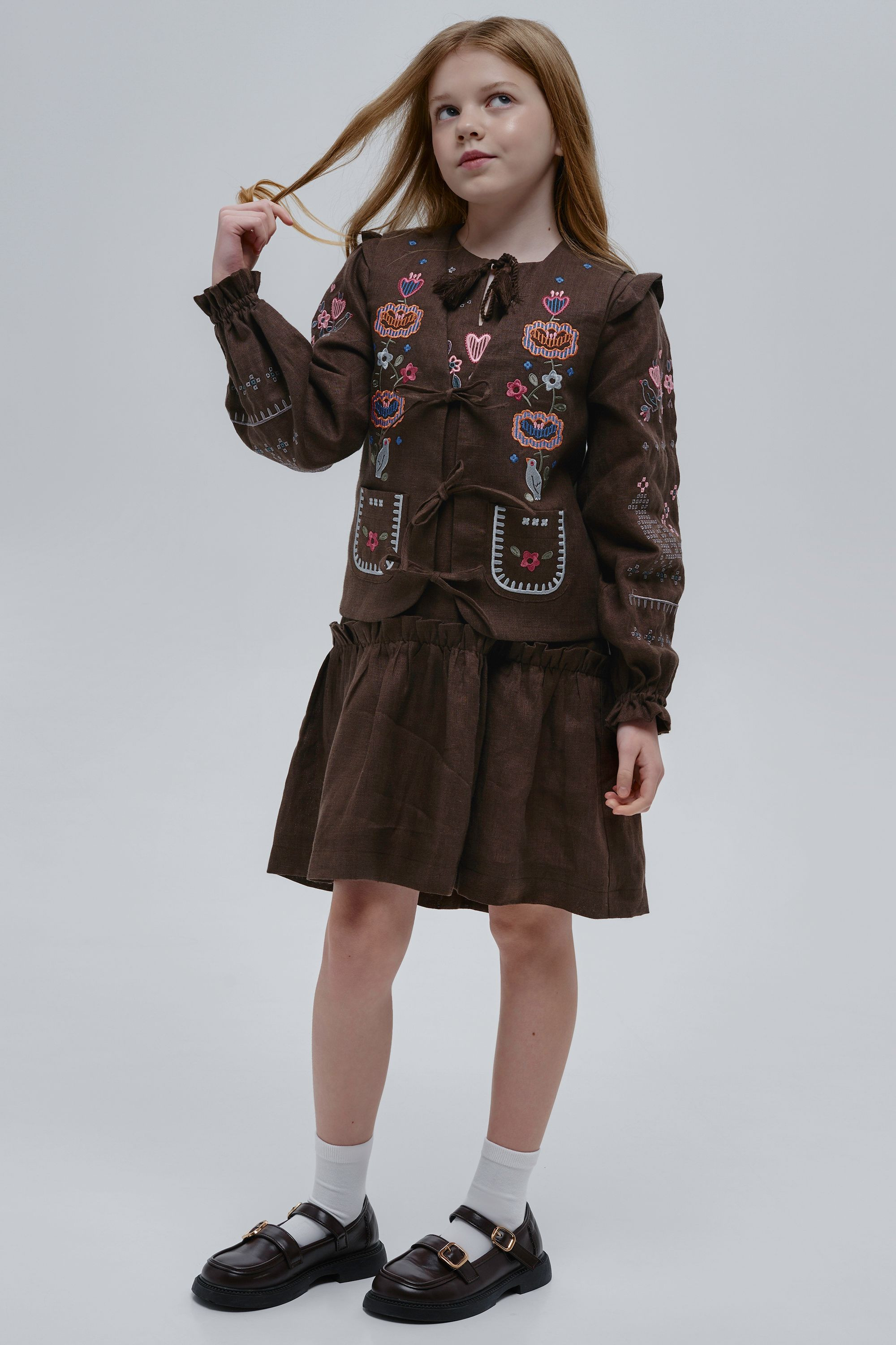 Embroidered brown dress for girl Lyalya | 110