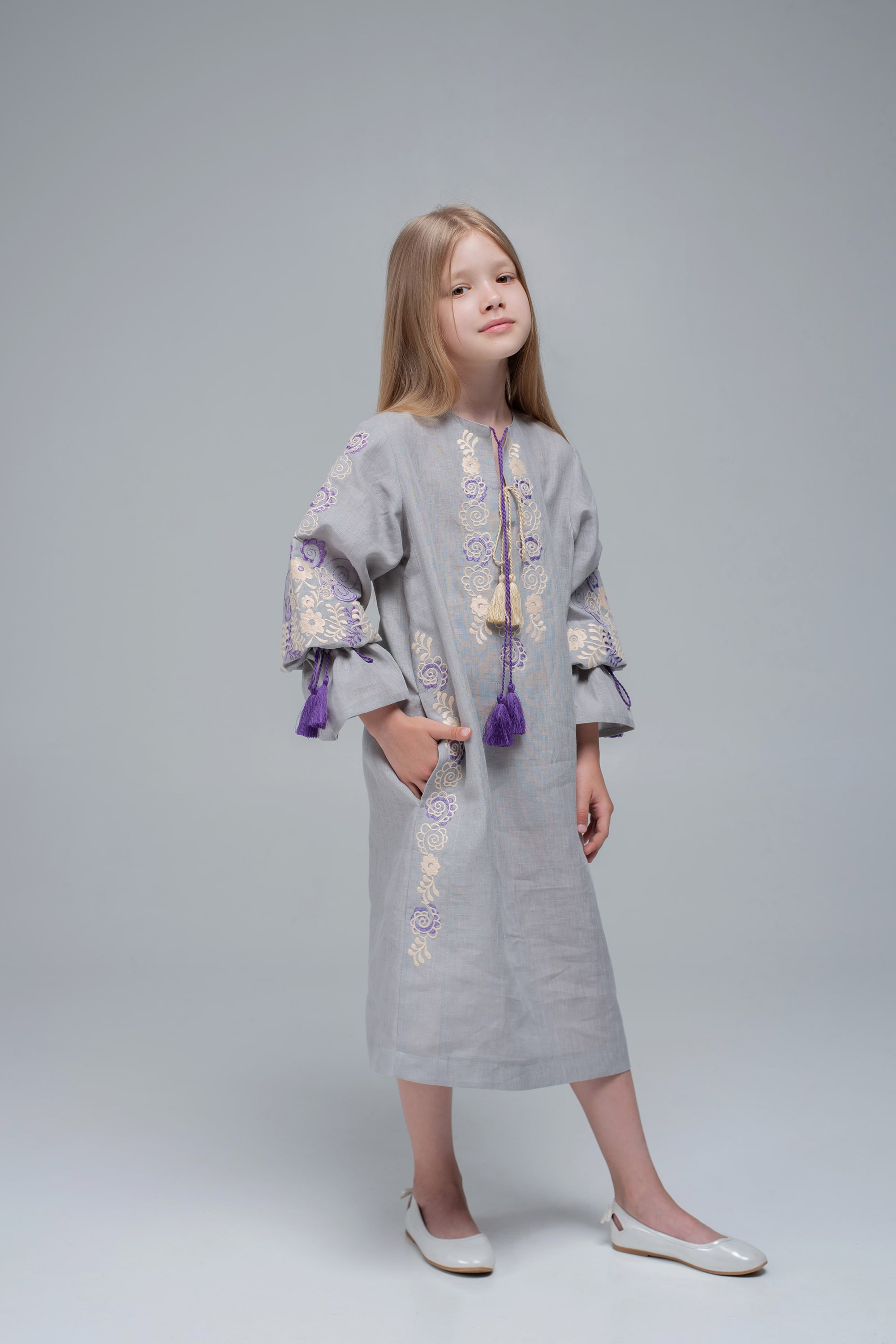 Embroidered dress for girls Gray1 Embroidered dress for girls Gray1