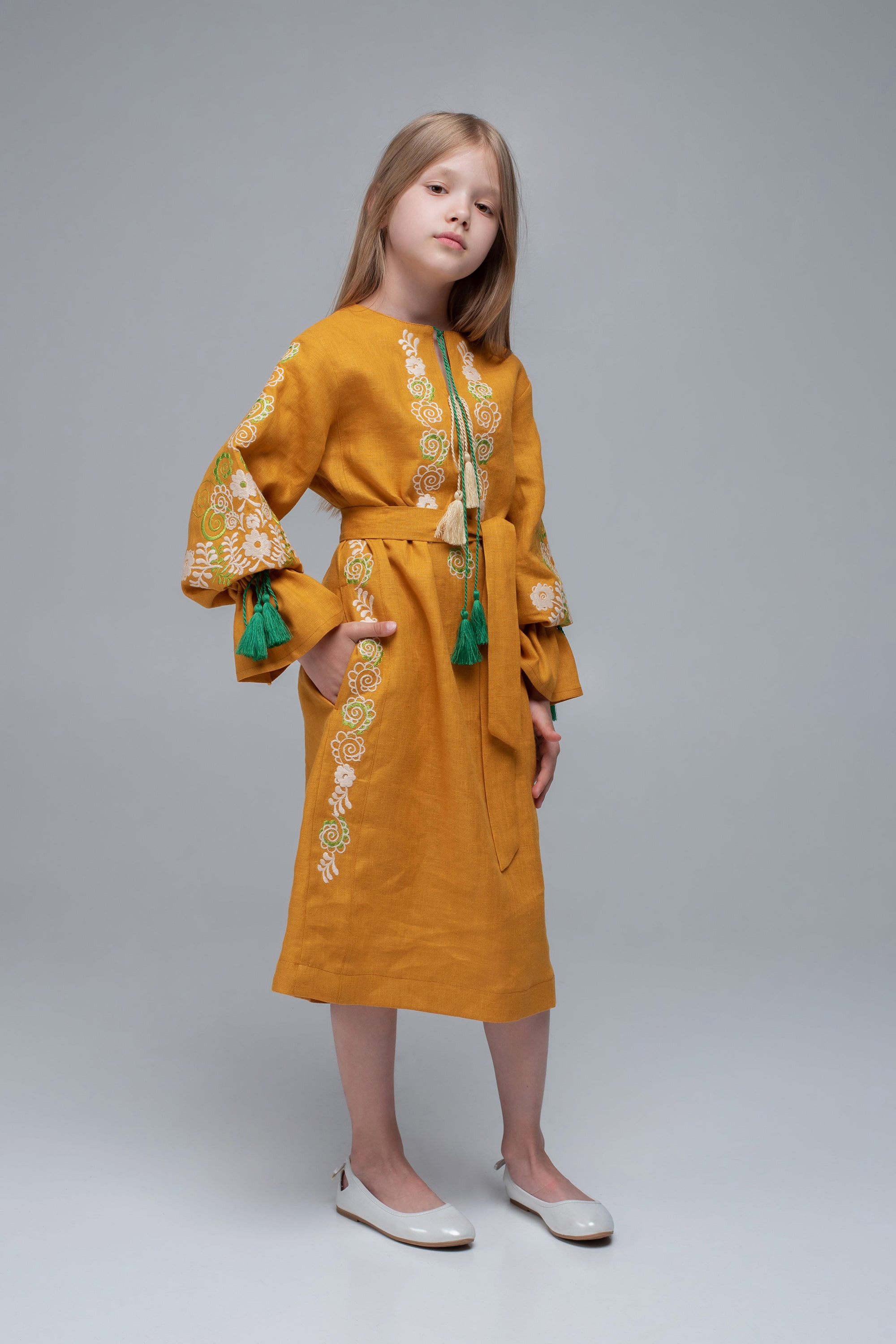 Вишита сукня для дівчинки Mustard | 110