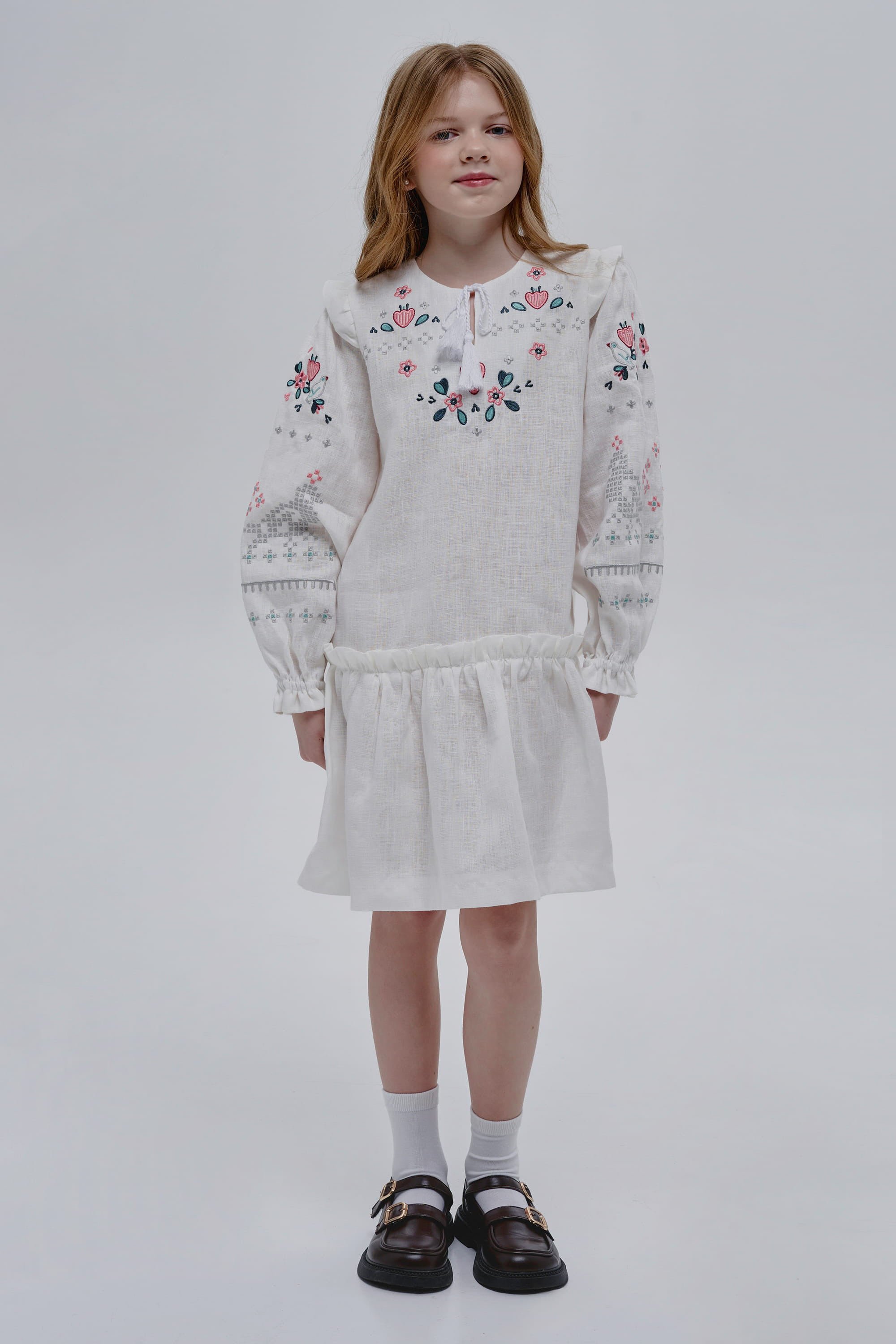Embroidered white dress for girl Lyalya