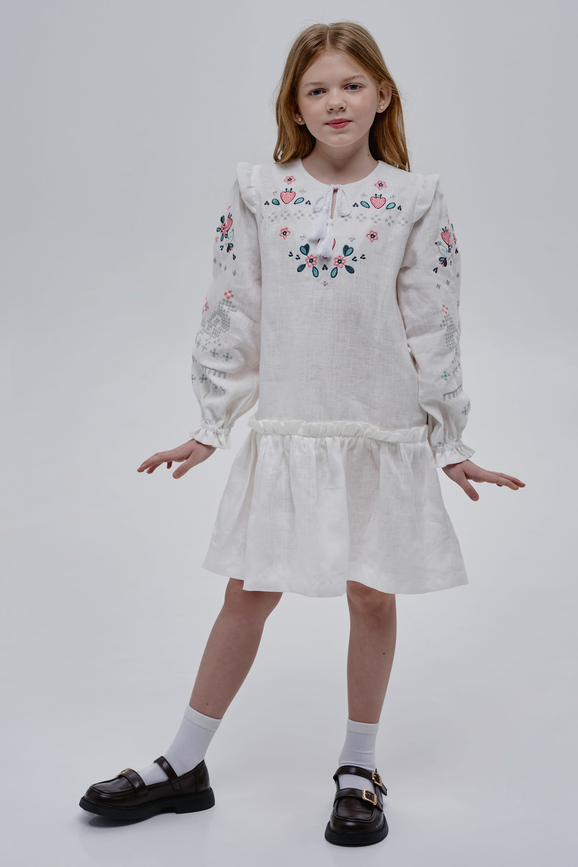 Embroidered white dress for girl Lyalya | 110