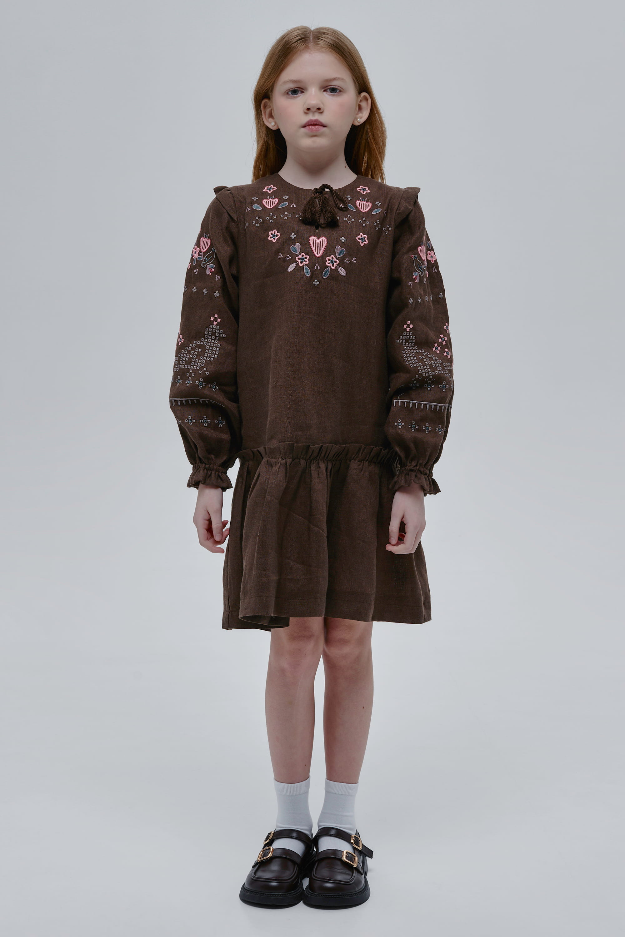 Embroidered brown dress for girl Lyalya