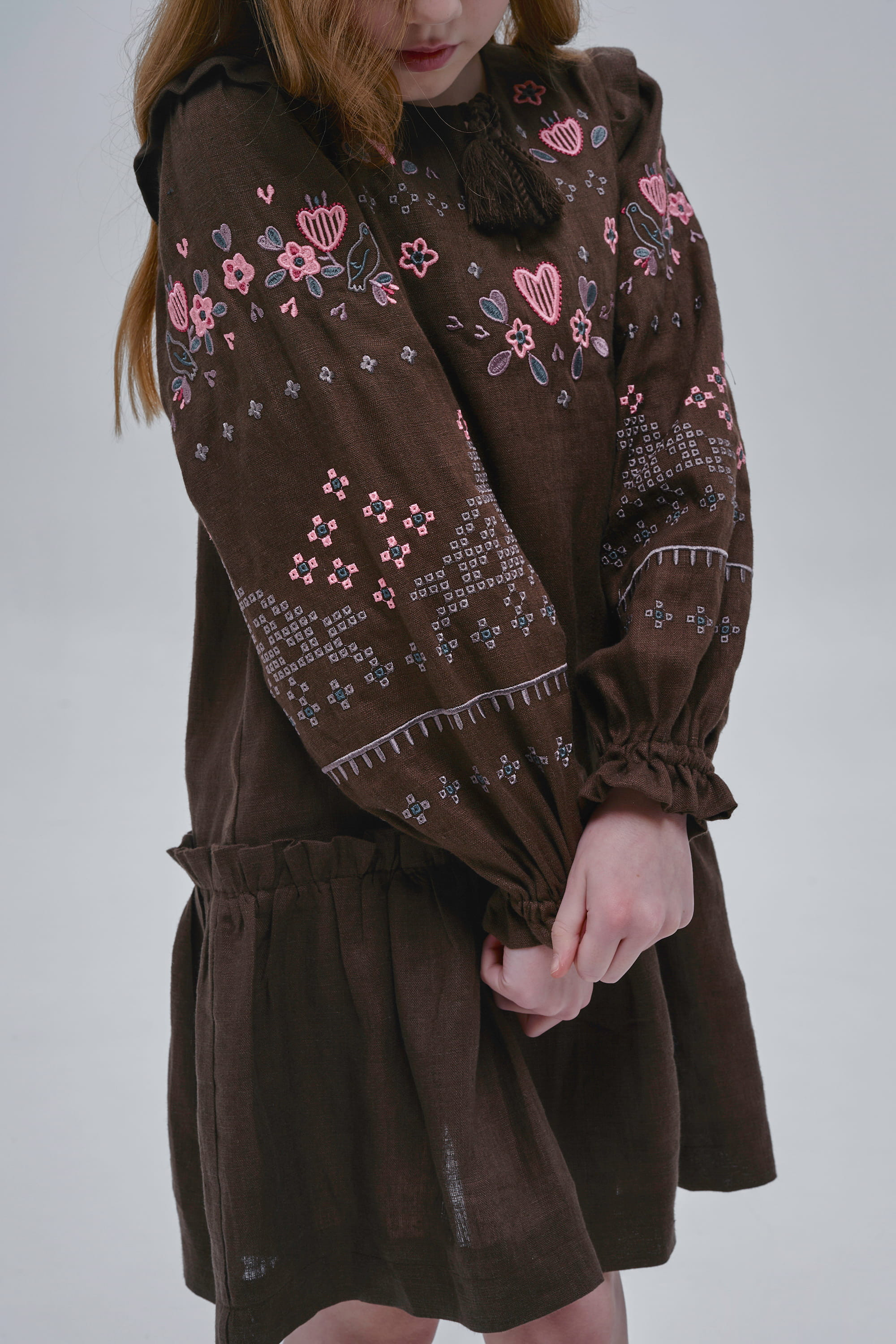 Embroidered brown dress for girl Lyalya