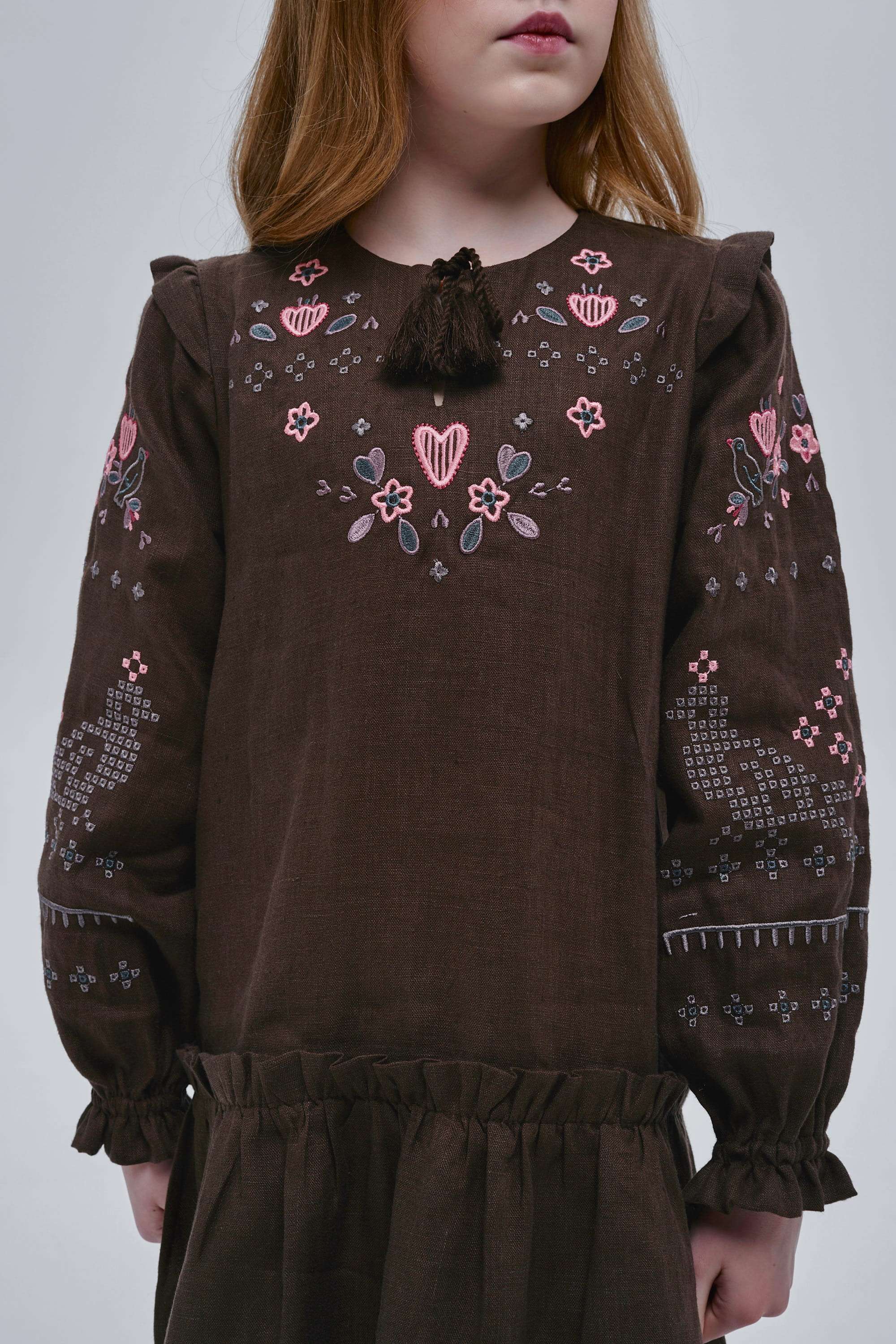 Embroidered brown dress for girl Lyalya | 110