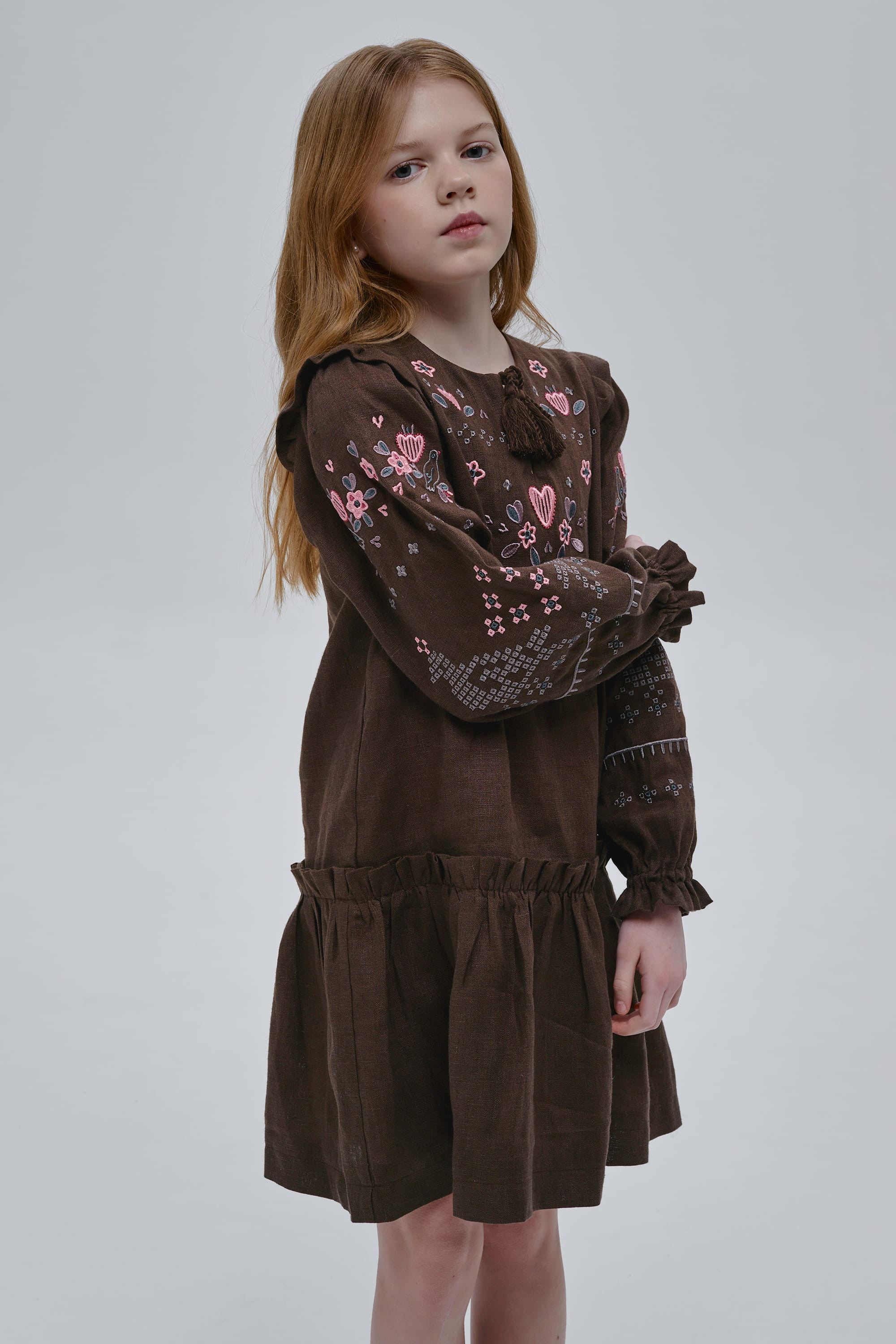 Embroidered brown dress for girl Lyalya | 110