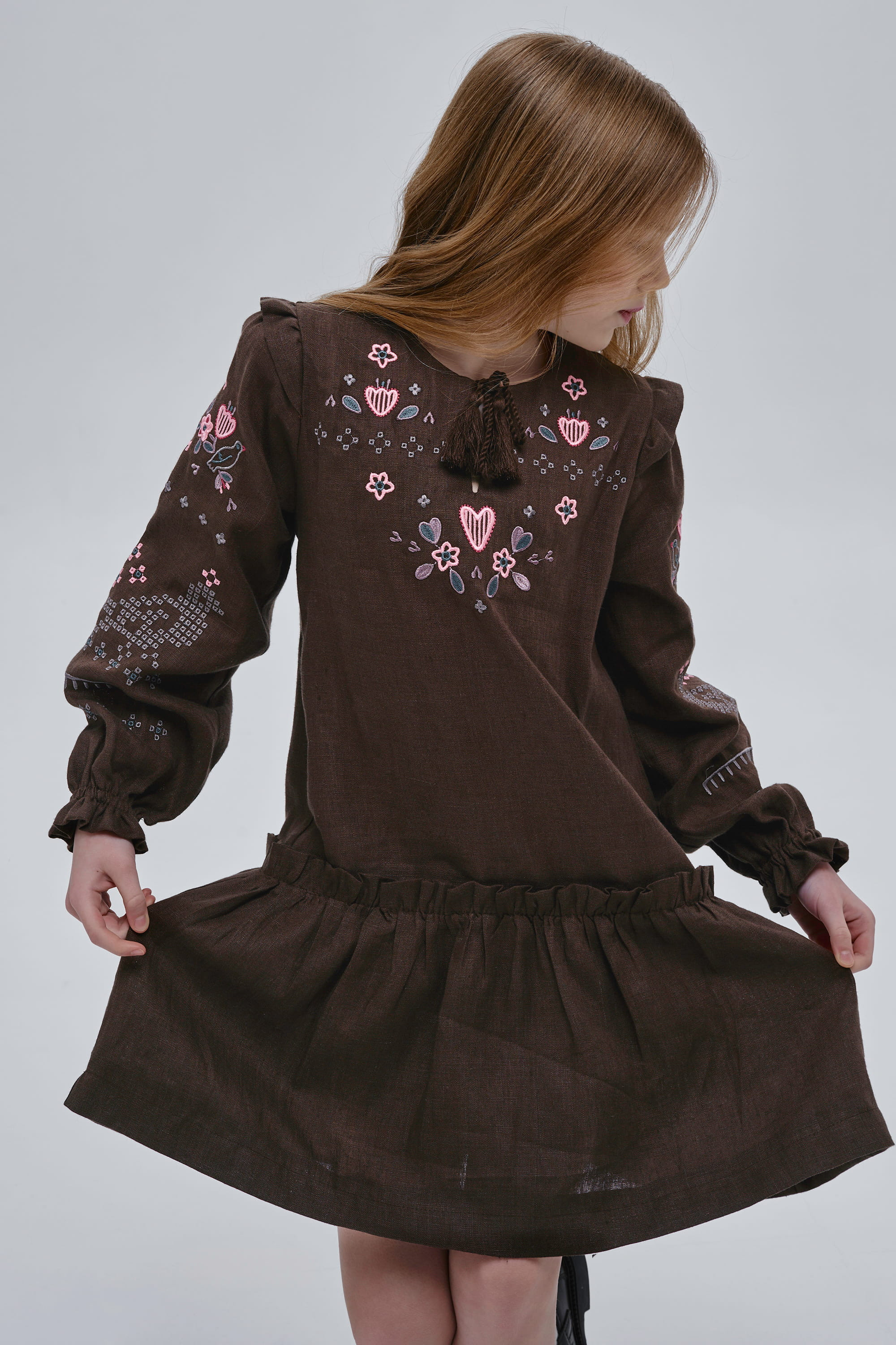 Embroidered brown dress for girl Lyalya | 110