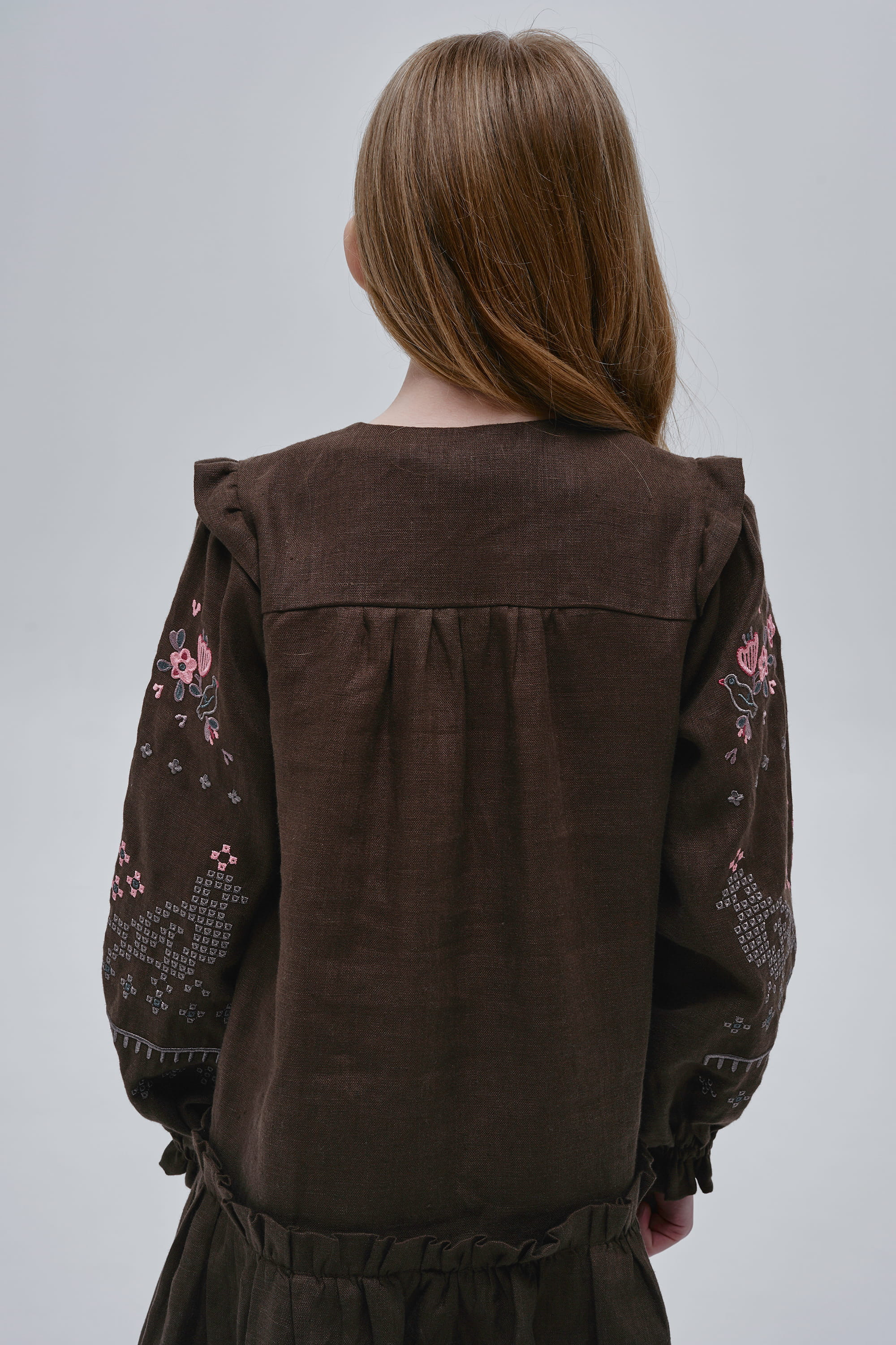 Embroidered brown dress for girl Lyalya | 110