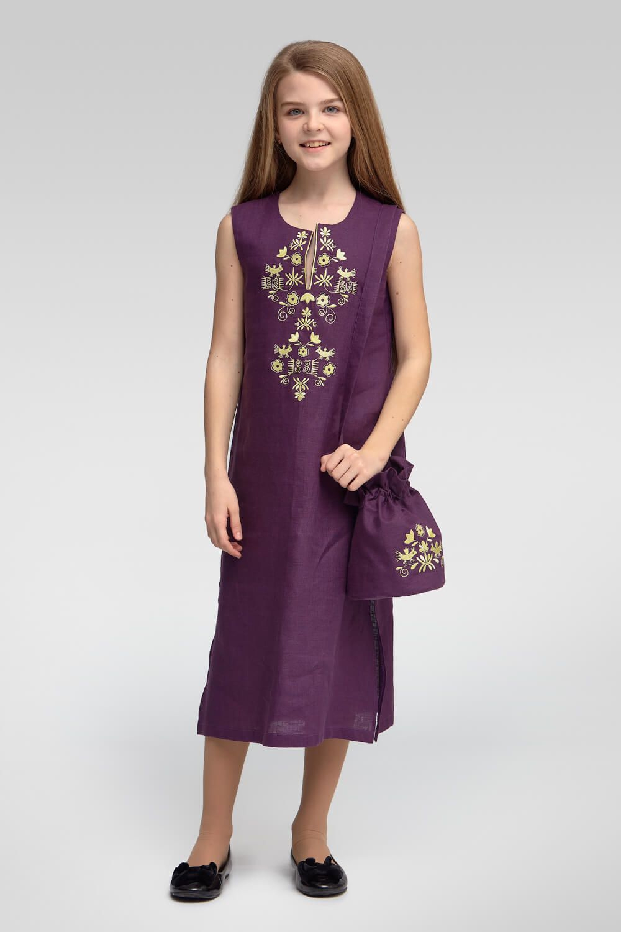 Вишита сукня вишиванка для дівчинки без рукавів Dark purple