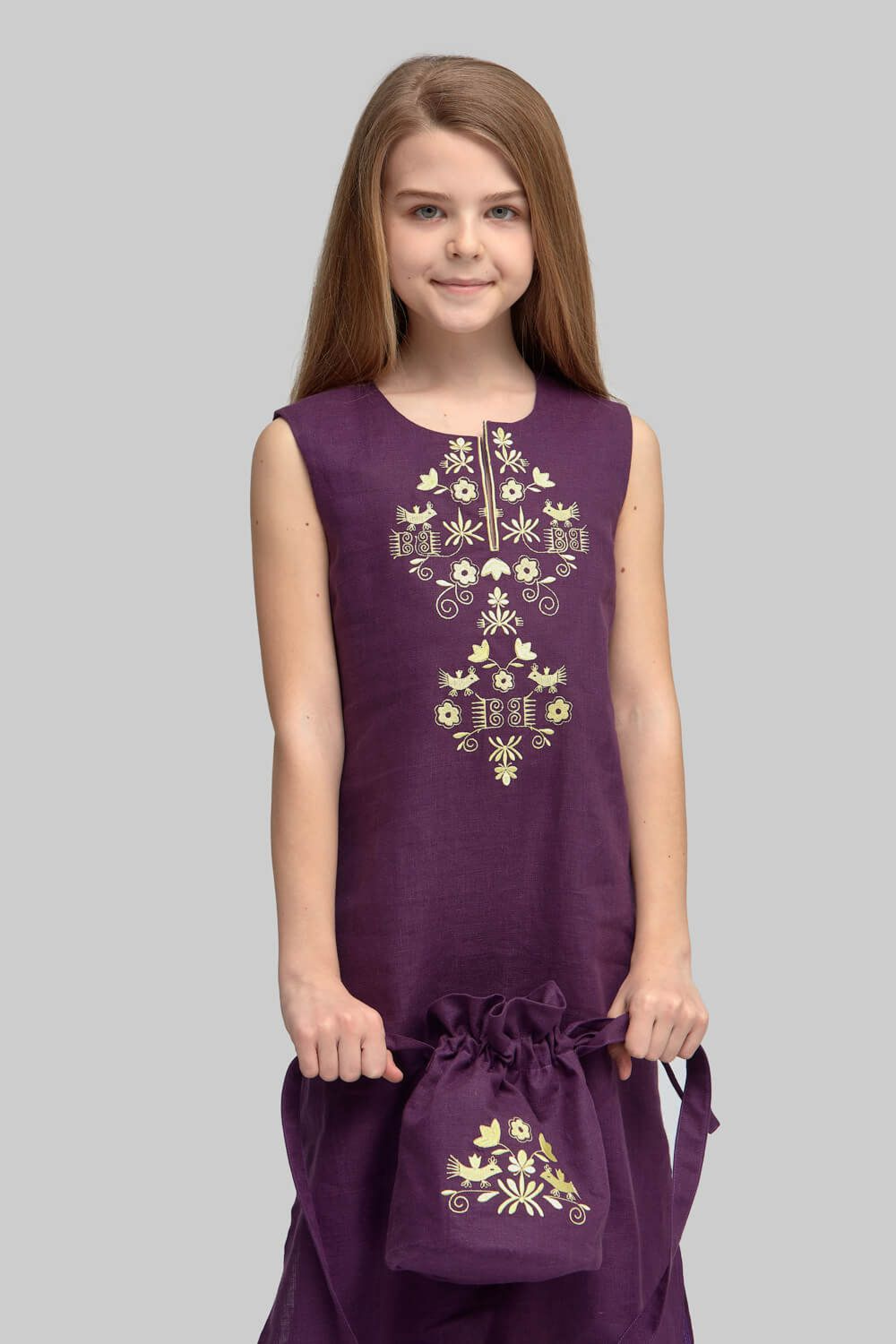 Вишита сукня вишиванка для дівчинки без рукавів Dark purple