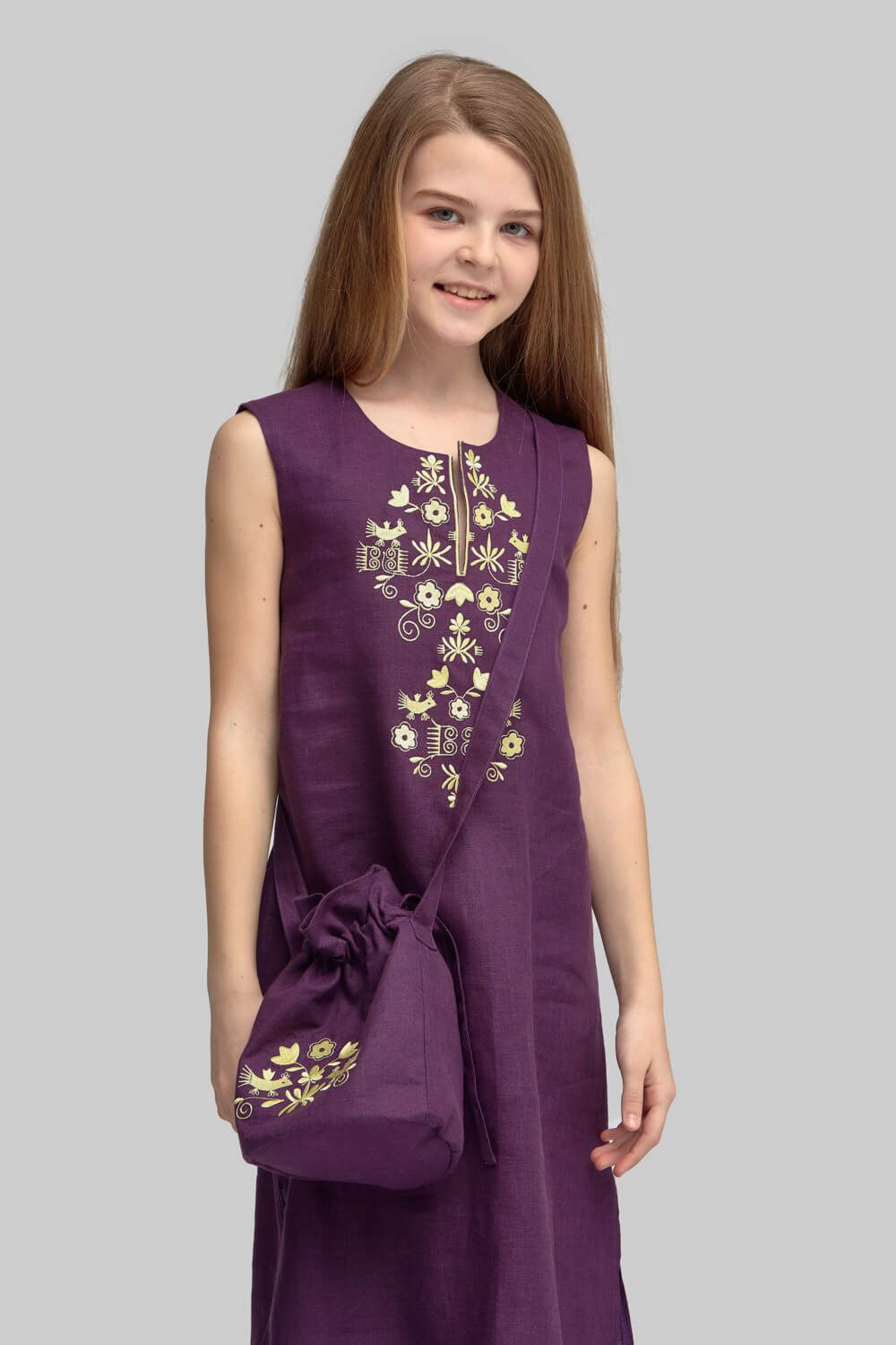 Вишита сукня вишиванка для дівчинки без рукавів Dark purple