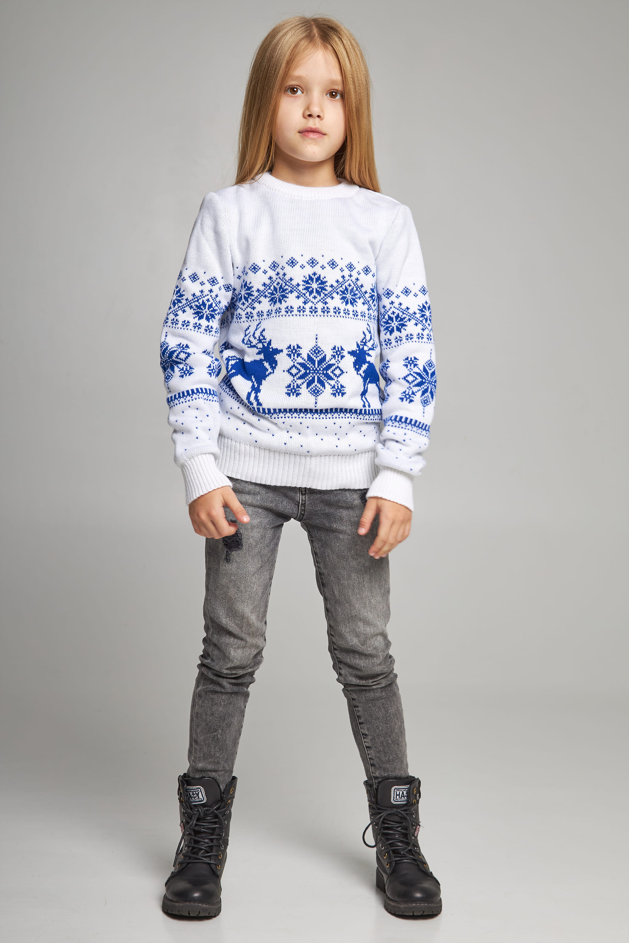Knitted sweater for a girl Snowflakes with deer Knitted sweater for a girl Snowflakes with deer