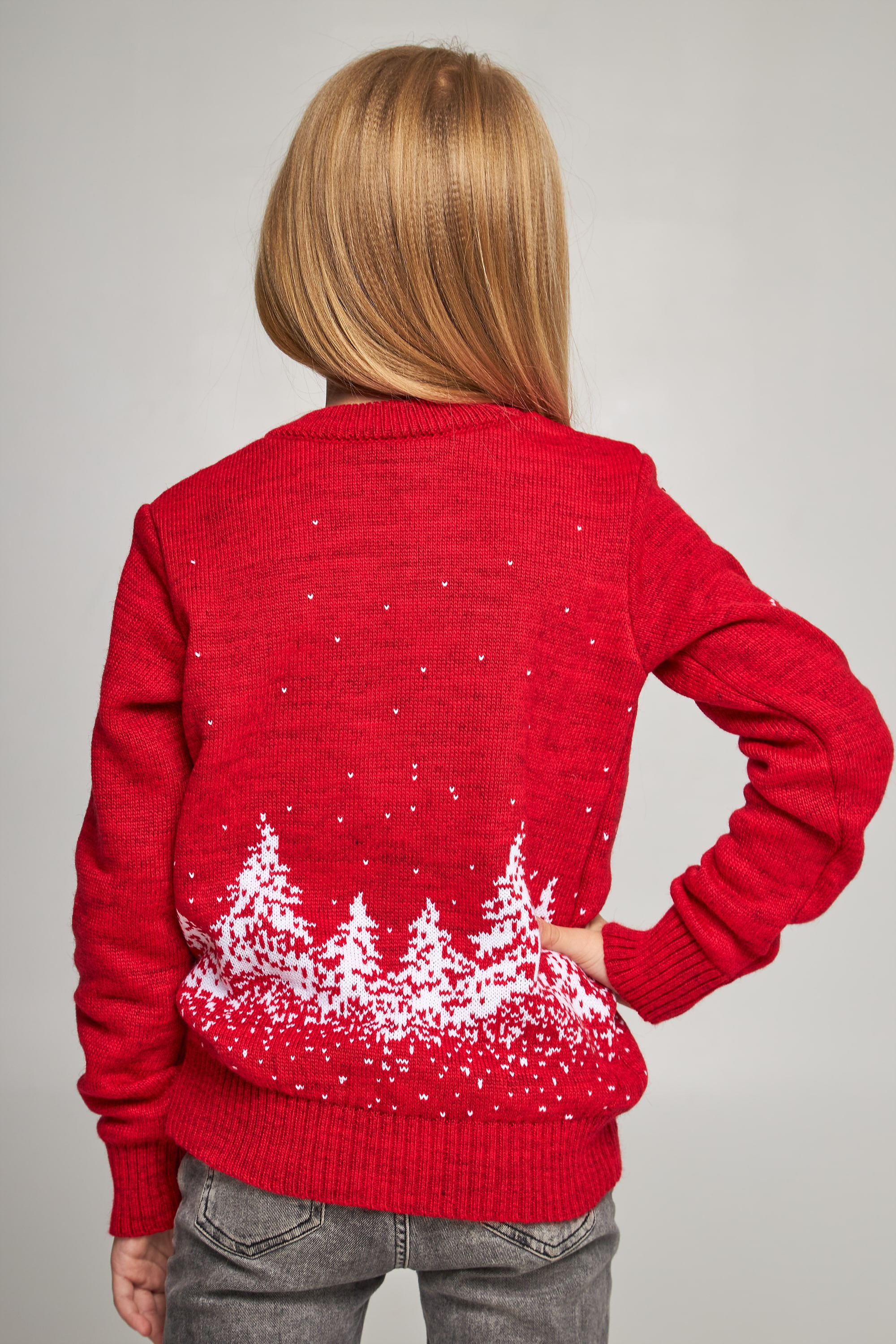 Knitted sweater for a girl Santa Claus with deer red deer | 104-110