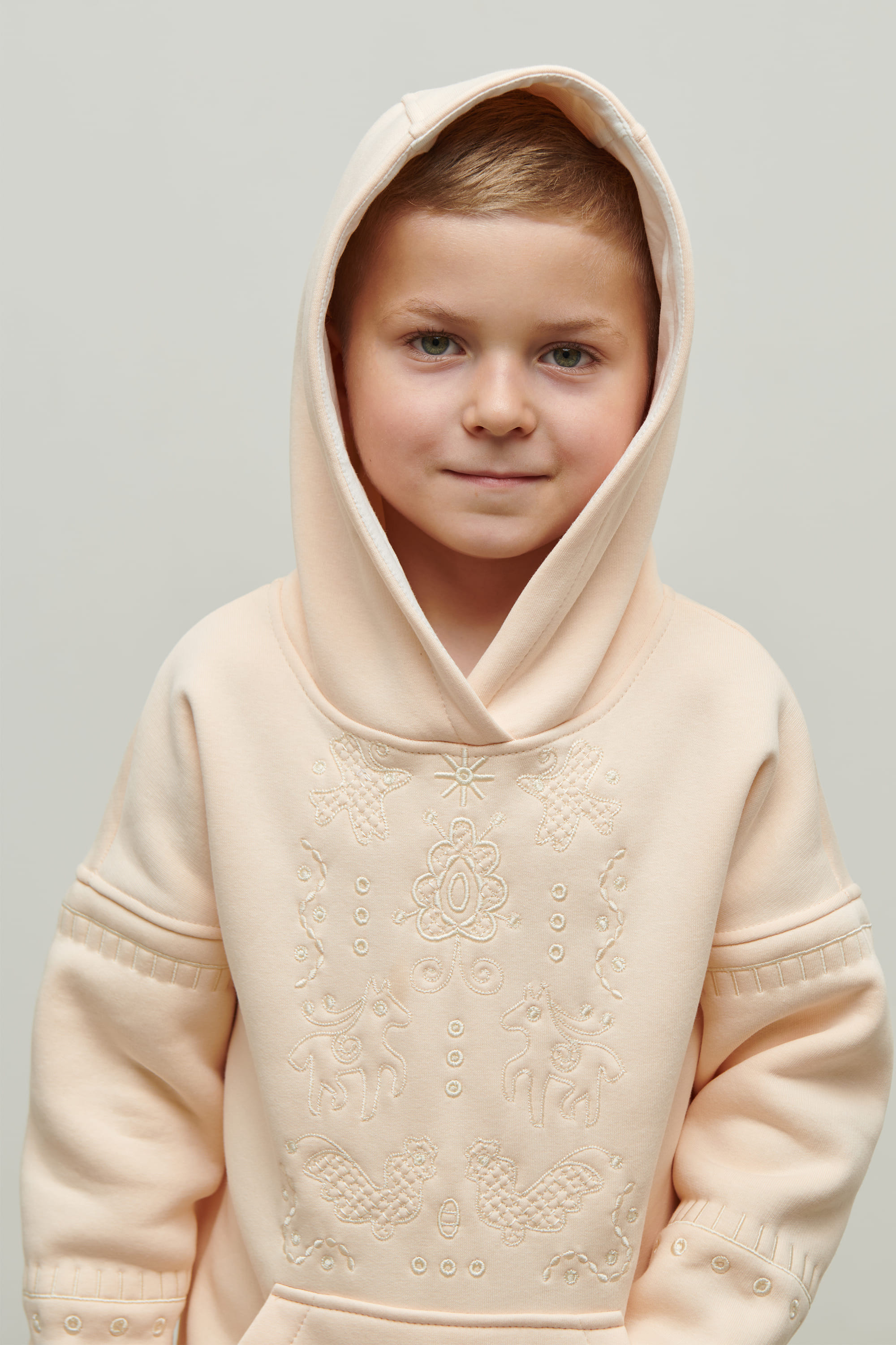 Beige hoodie for a boy Svyatko | 110