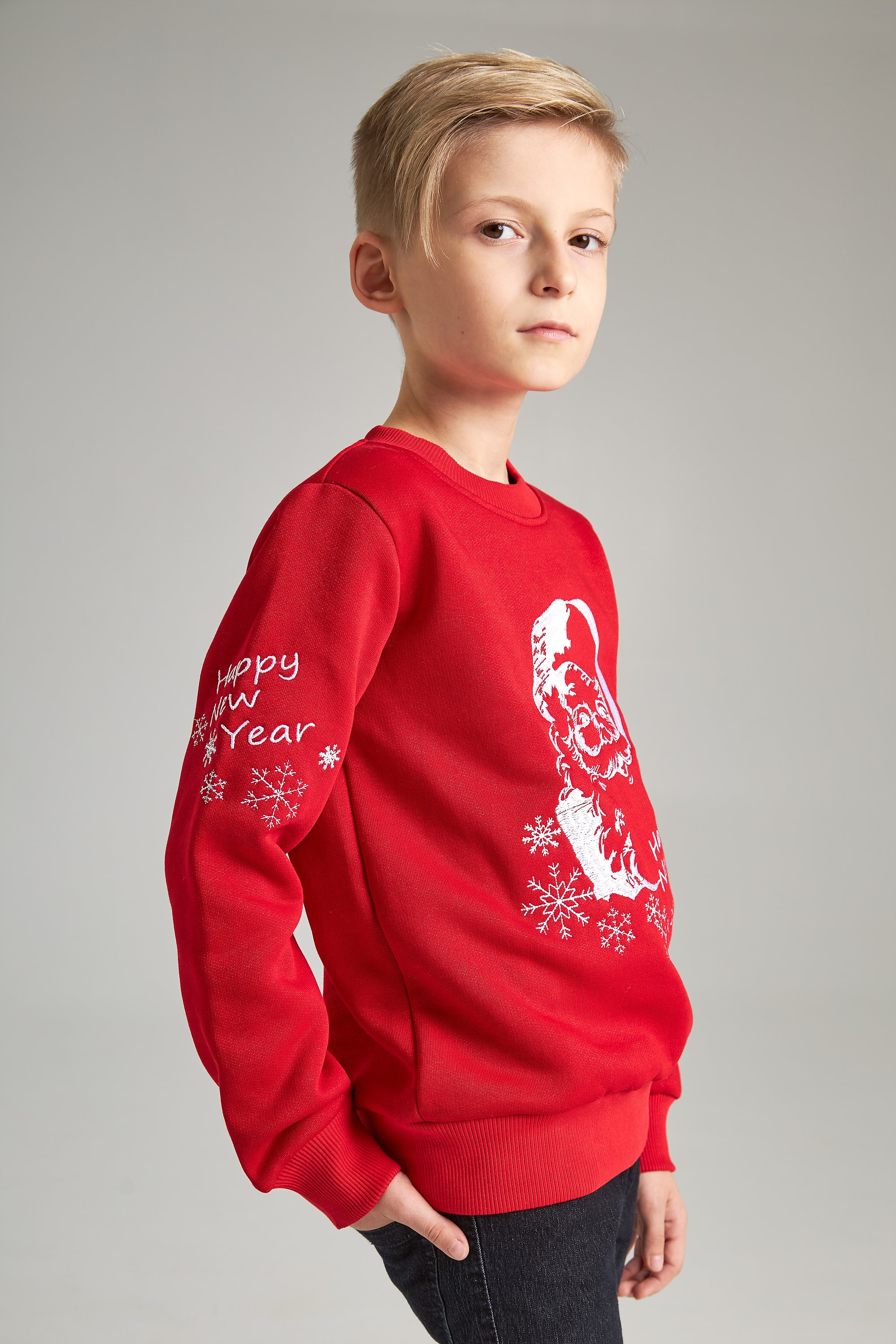 Christmas sweatshirt for a boy Santa Claus, red | 80