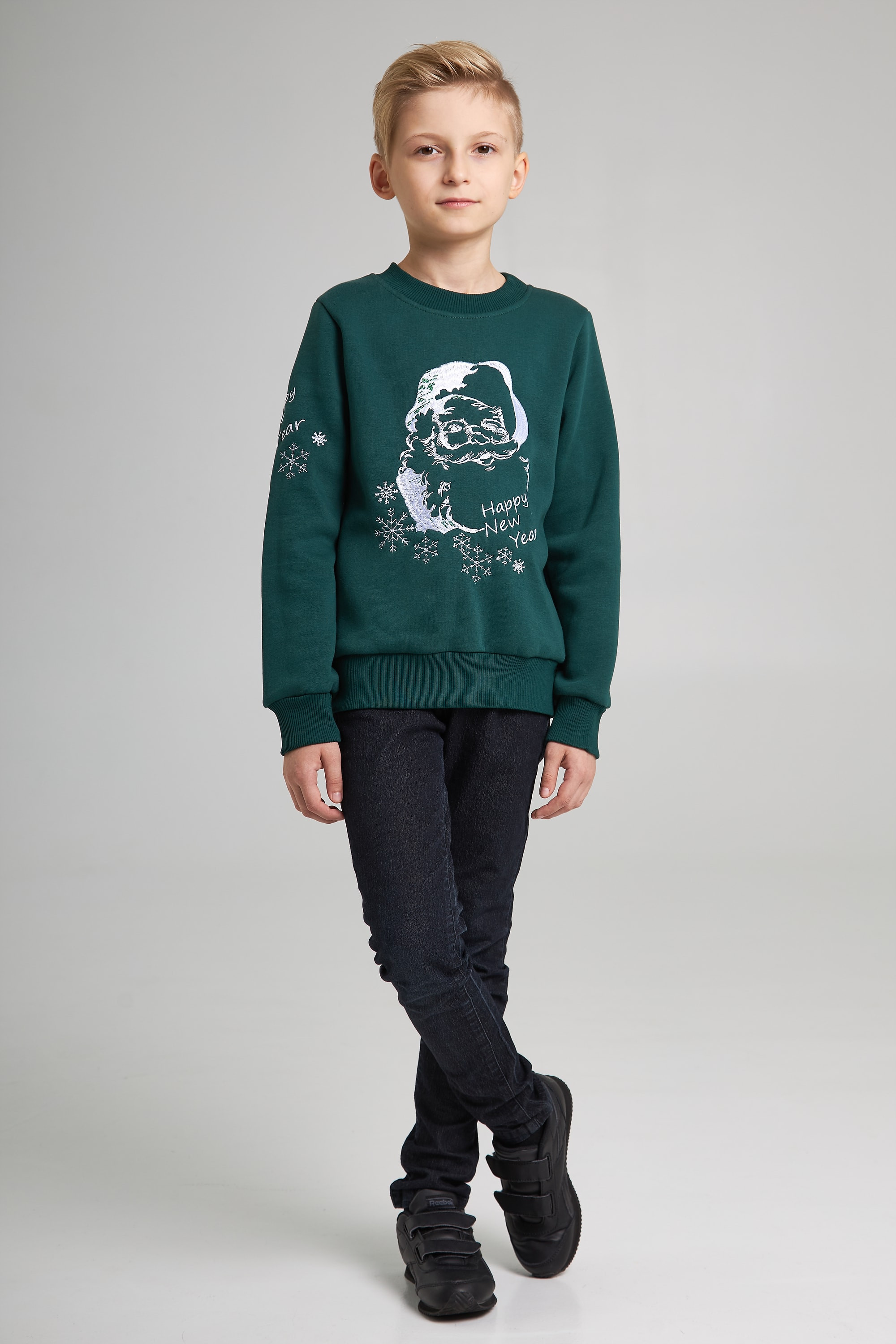 New Year's children's sweaters for two with Santa Claus Green