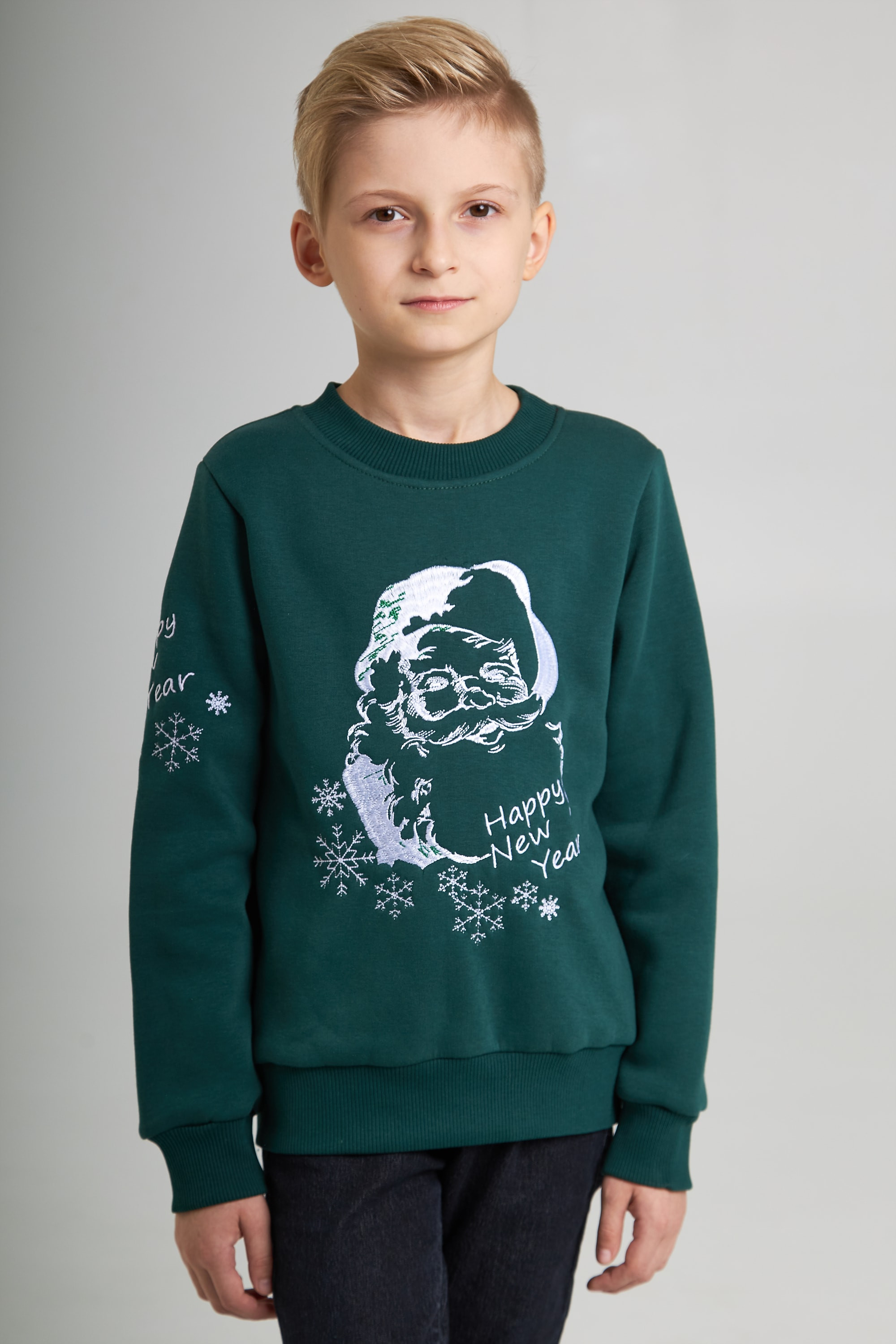 Christmas sweatshirt for a boy Santa Claus, Green | 86
