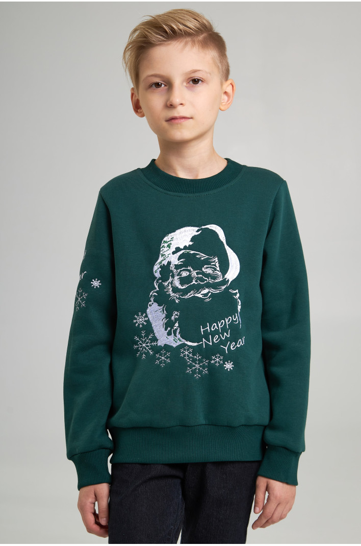 Christmas sweatshirt for a boy Santa Claus, Green | 86