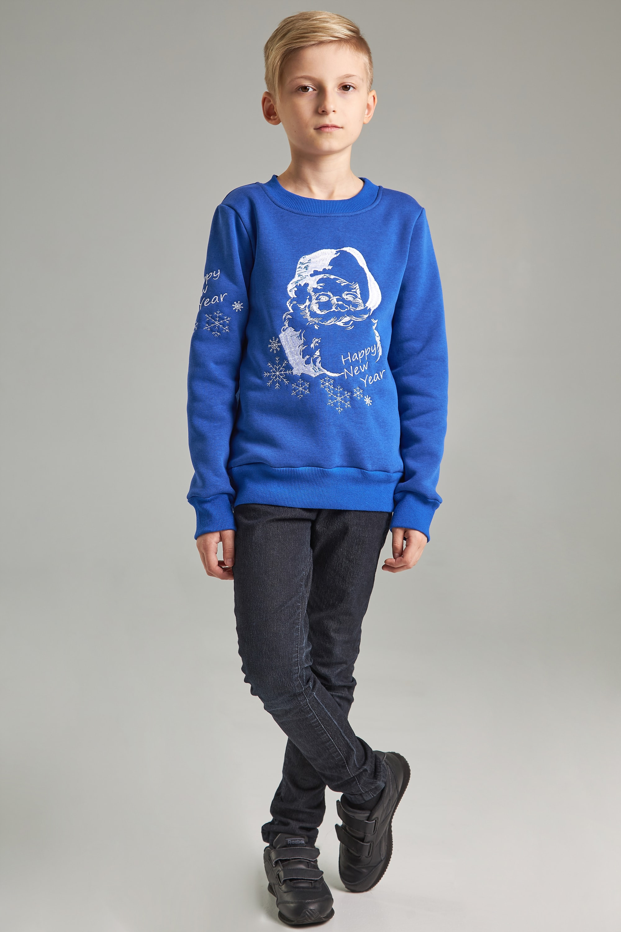 Christmas sweatshirt for a boy Santa Claus, blue | 86