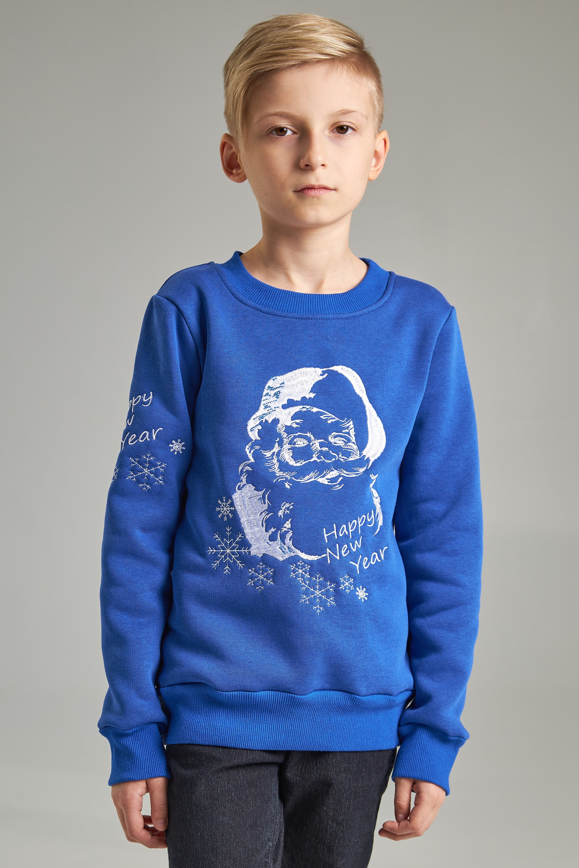 Christmas sweatshirt for a boy Santa Claus, blue