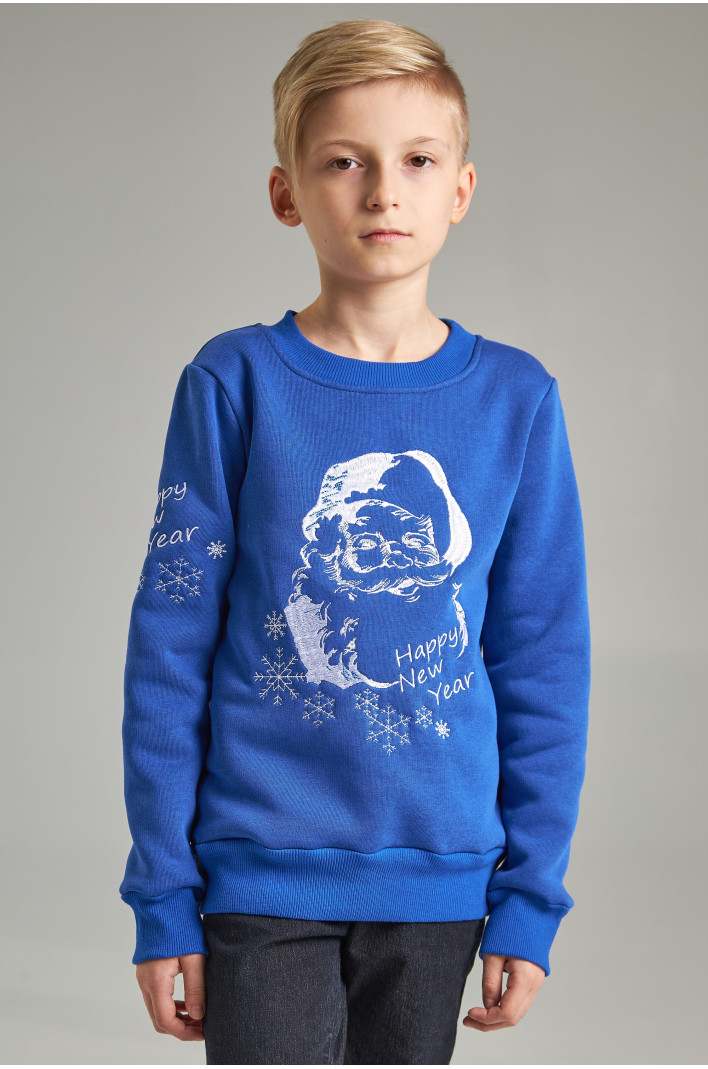 Christmas sweatshirt for a boy Santa Claus, blue | 86